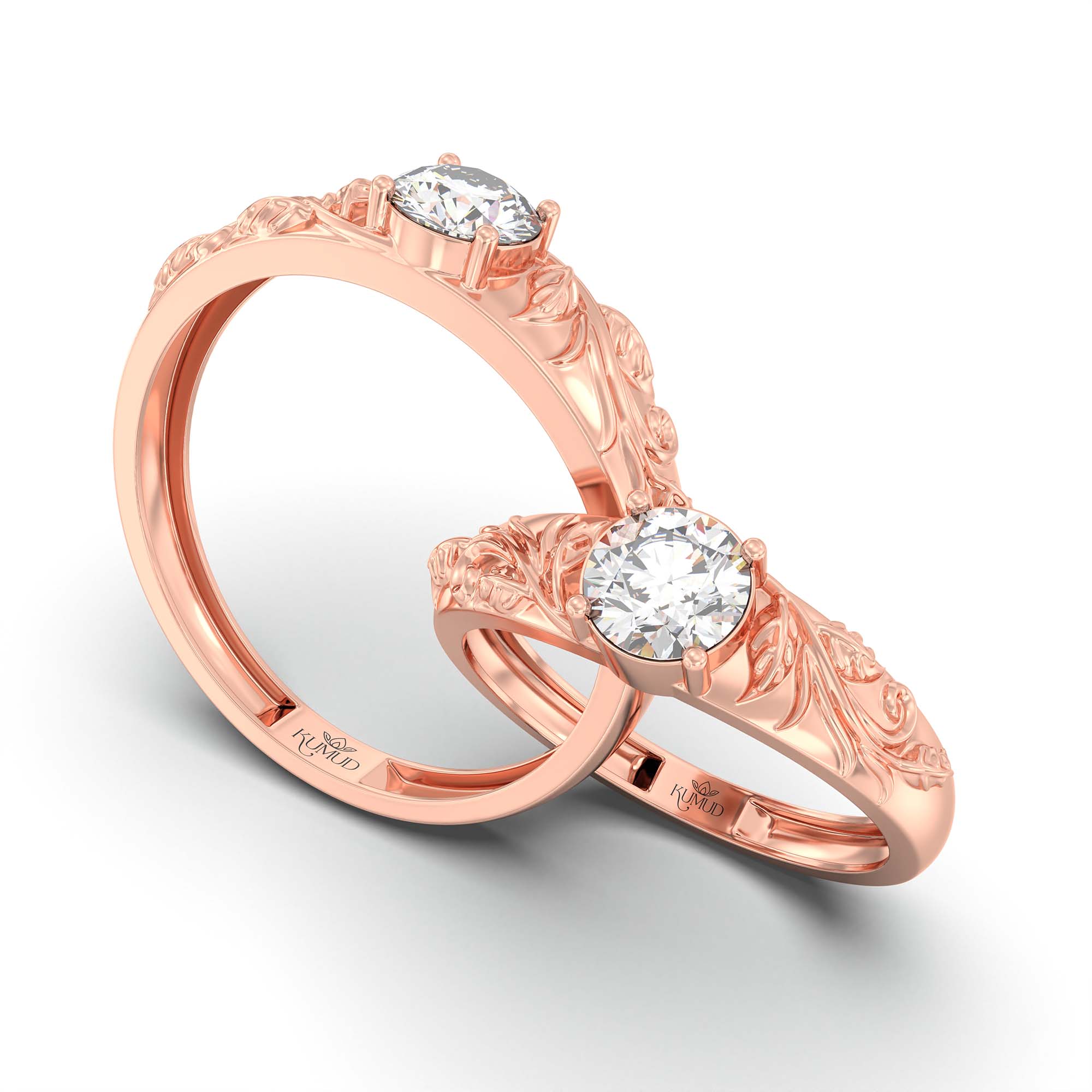 Lab-Grown Diamond Couple Rings (Pair) in 18K Rose Gold – 1.08 Ct Total, 3 g (Design K2-18) thumbnail