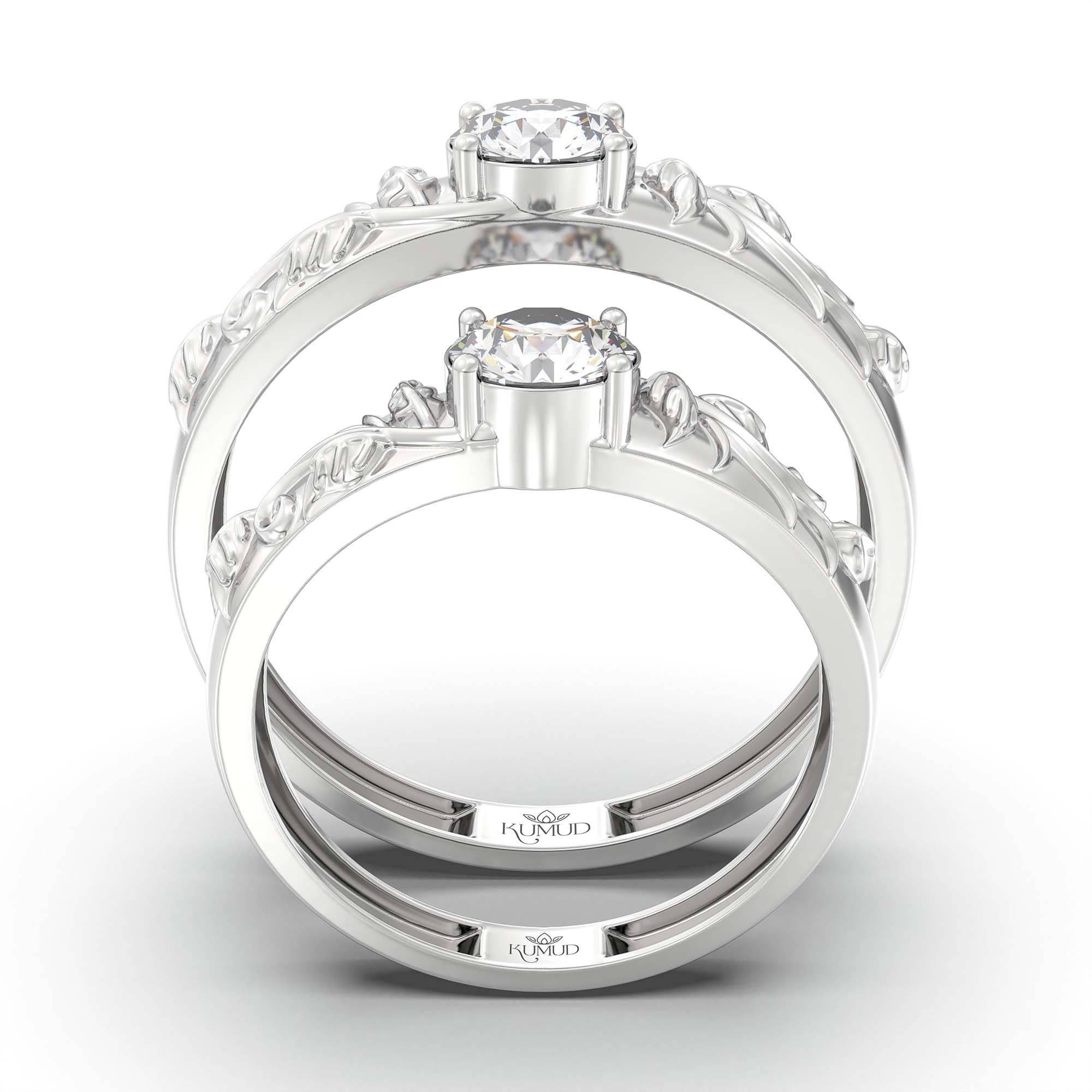 Lab-Grown Diamond Couple Rings (Pair) in 18K White Gold – 1.08 Ct Total, 3 g (Design K2-18) thumbnail