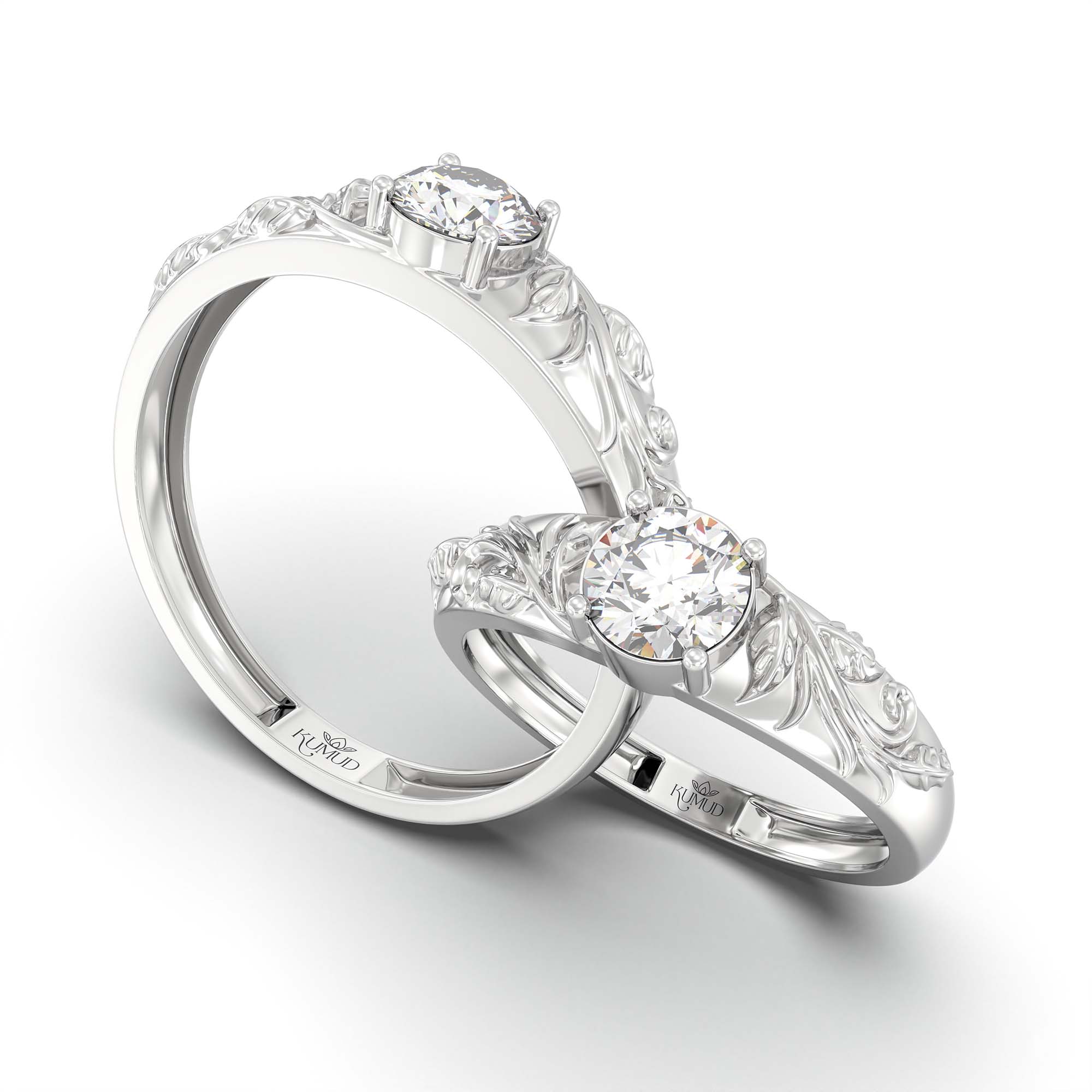 Lab-Grown Diamond Couple Rings (Pair) in 18K White Gold – 1.08 Ct Total, 3 g (Design K2-18) thumbnail