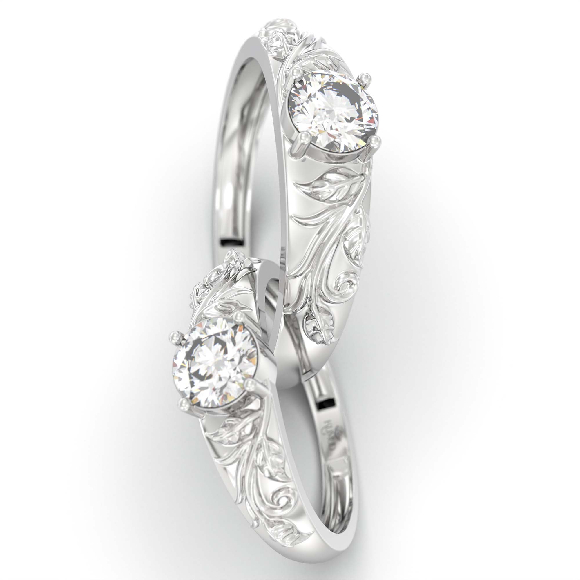 Lab-Grown Diamond Couple Rings (Pair) in 18K White Gold – 1.08 Ct Total, 3 g (Design K2-18) thumbnail
