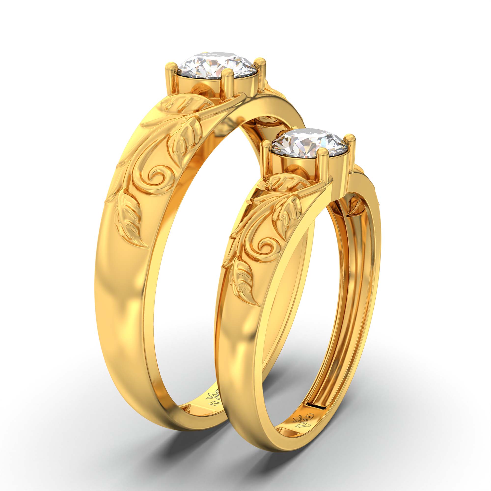 Lab-Grown Diamond Couple Rings (Pair) in 22K Yellow Gold – 1.08 Ct Total, 3 g (Design K2-18) thumbnail