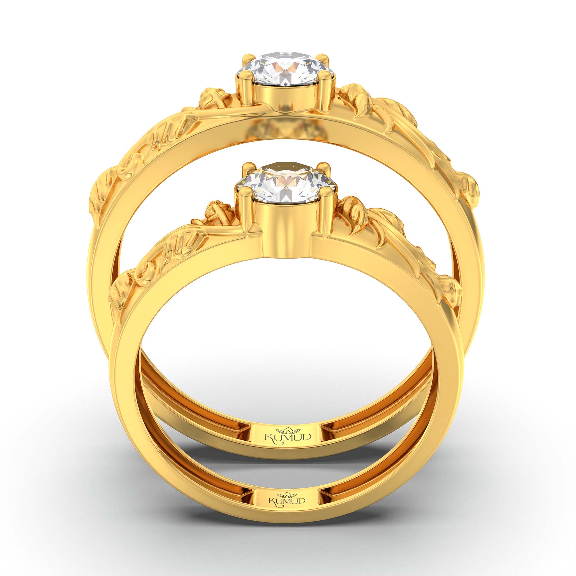 Lab-Grown Diamond Couple Rings (Pair) in 22K Yellow Gold – 1.08 Ct Total, 3 g (Design K2-18) thumbnail