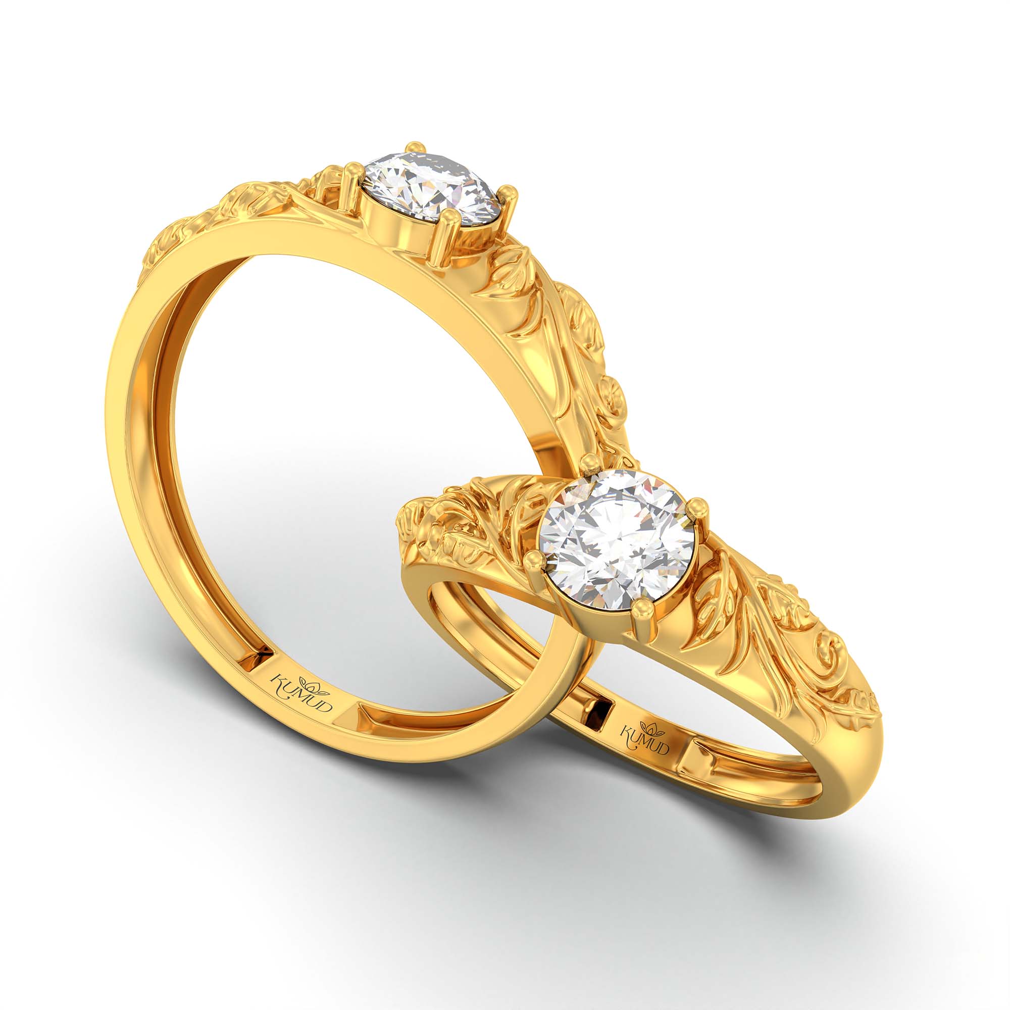 Lab-Grown Diamond Couple Rings (Pair) in 22K Yellow Gold – 1.08 Ct Total, 3 g (Design K2-18) thumbnail