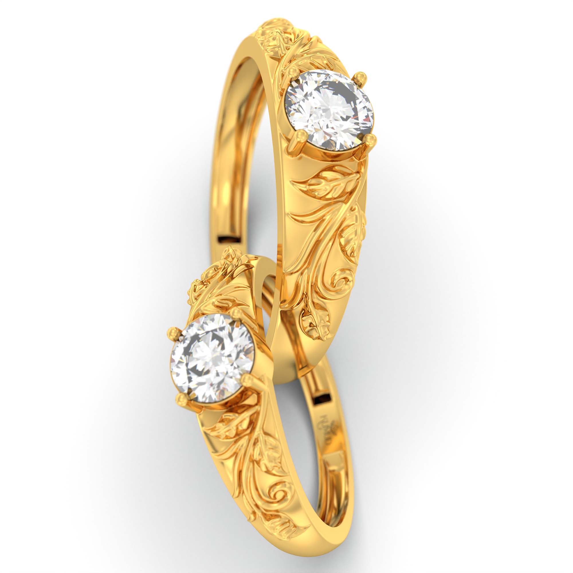 Lab-Grown Diamond Couple Rings (Pair) in 22K Yellow Gold – 1.08 Ct Total, 3 g (Design K2-18) thumbnail
