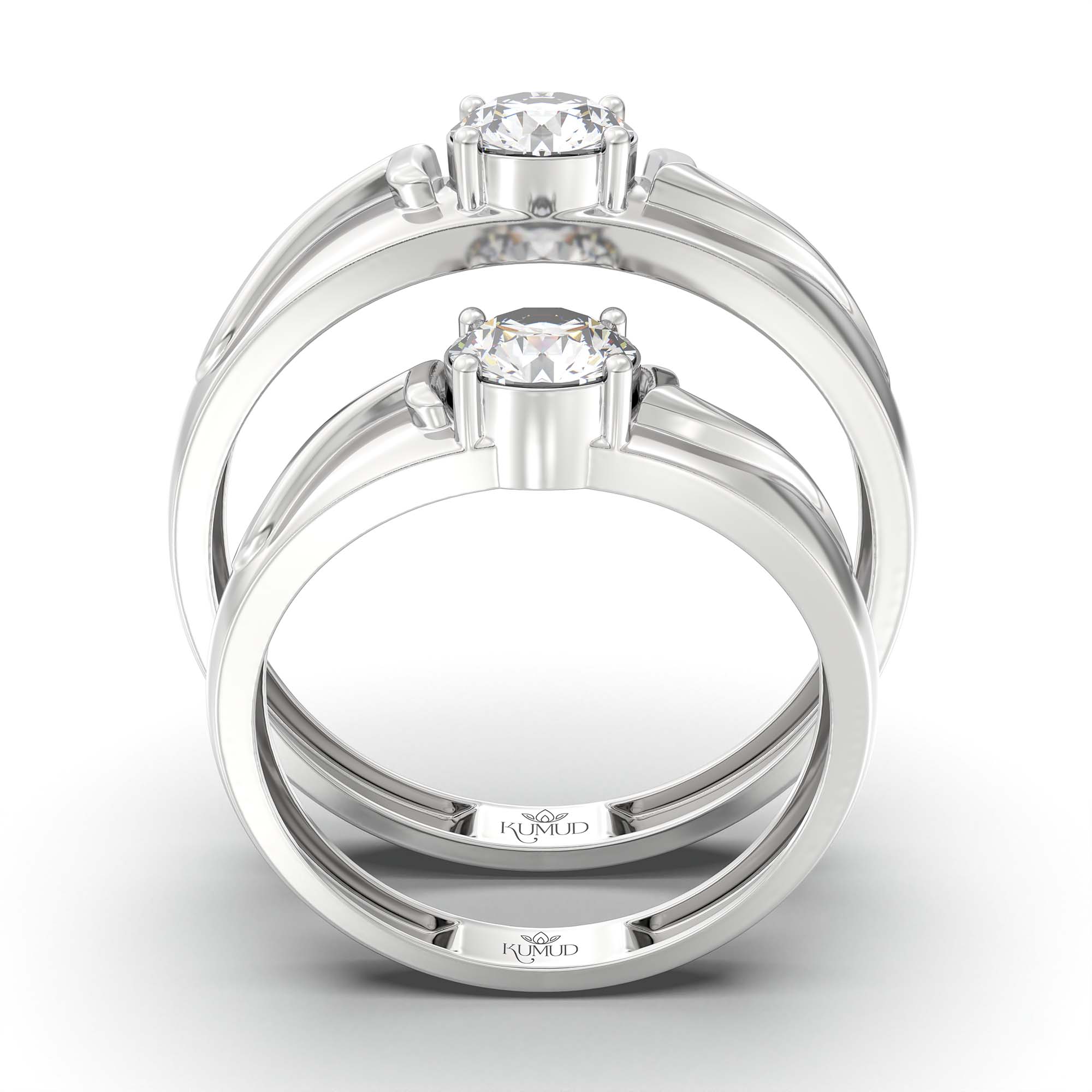 Lab-Grown Diamond Couple Rings (Pair) in 18K White Gold – 1.08 Ct Total, 3 g (Design K2-19) thumbnail