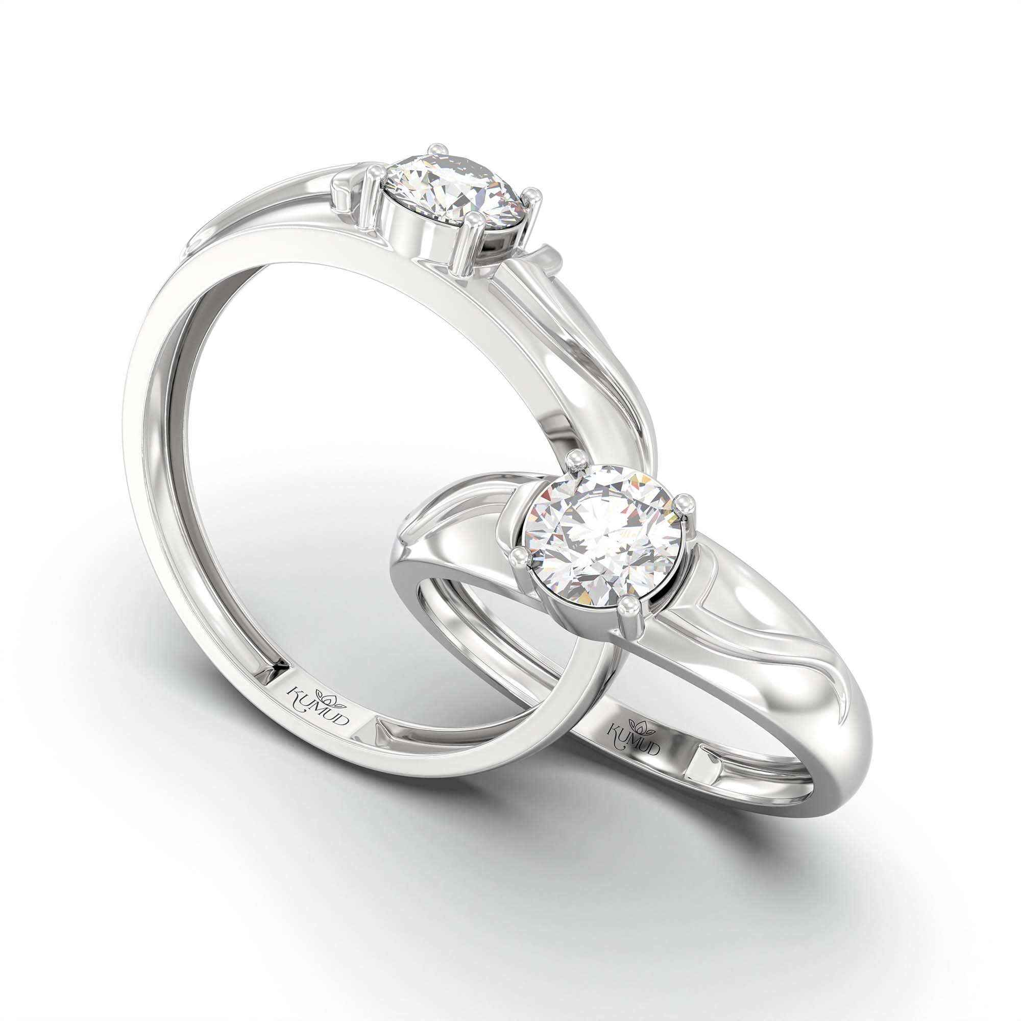 Lab-Grown Diamond Couple Rings (Pair) in 18K White Gold – 1.08 Ct Total, 3 g (Design K2-19) thumbnail