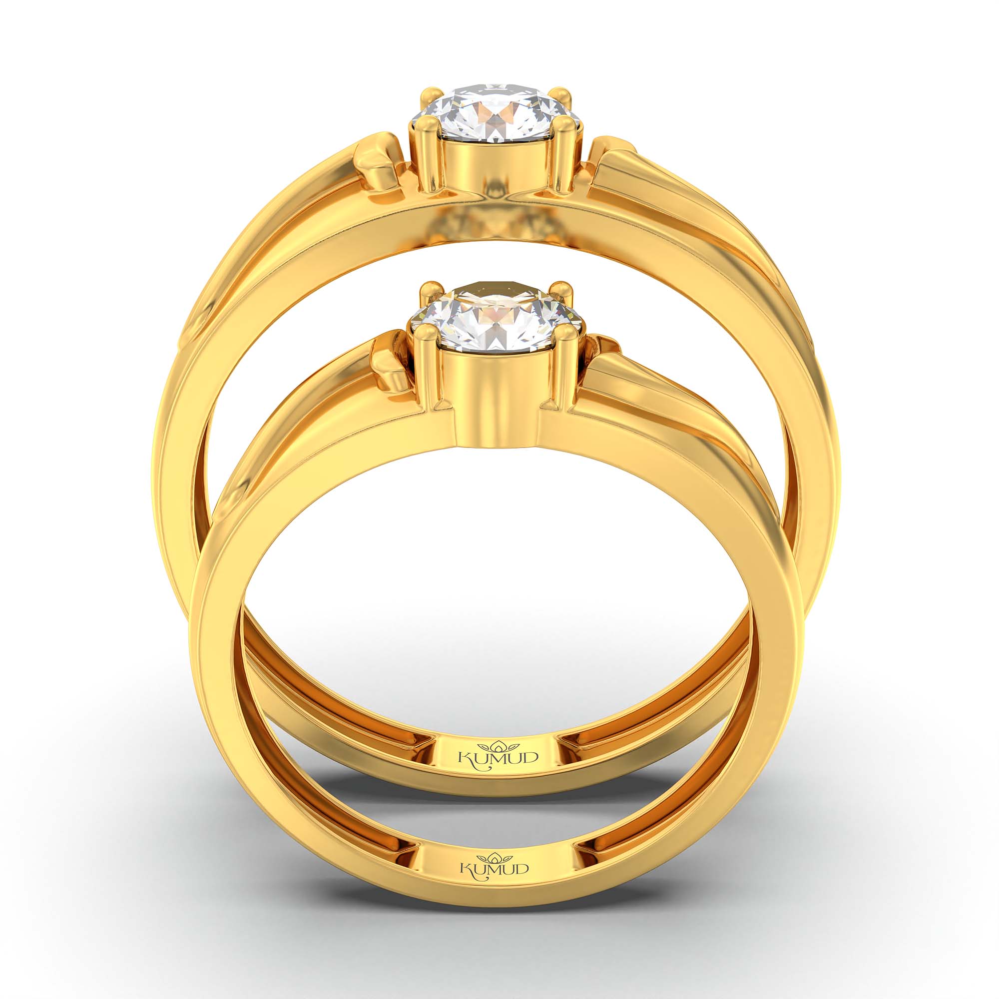 Lab-Grown Diamond Couple Rings (Pair) in 22K Yellow Gold – 1.08 Ct Total, 3 g (Design K2-19) thumbnail