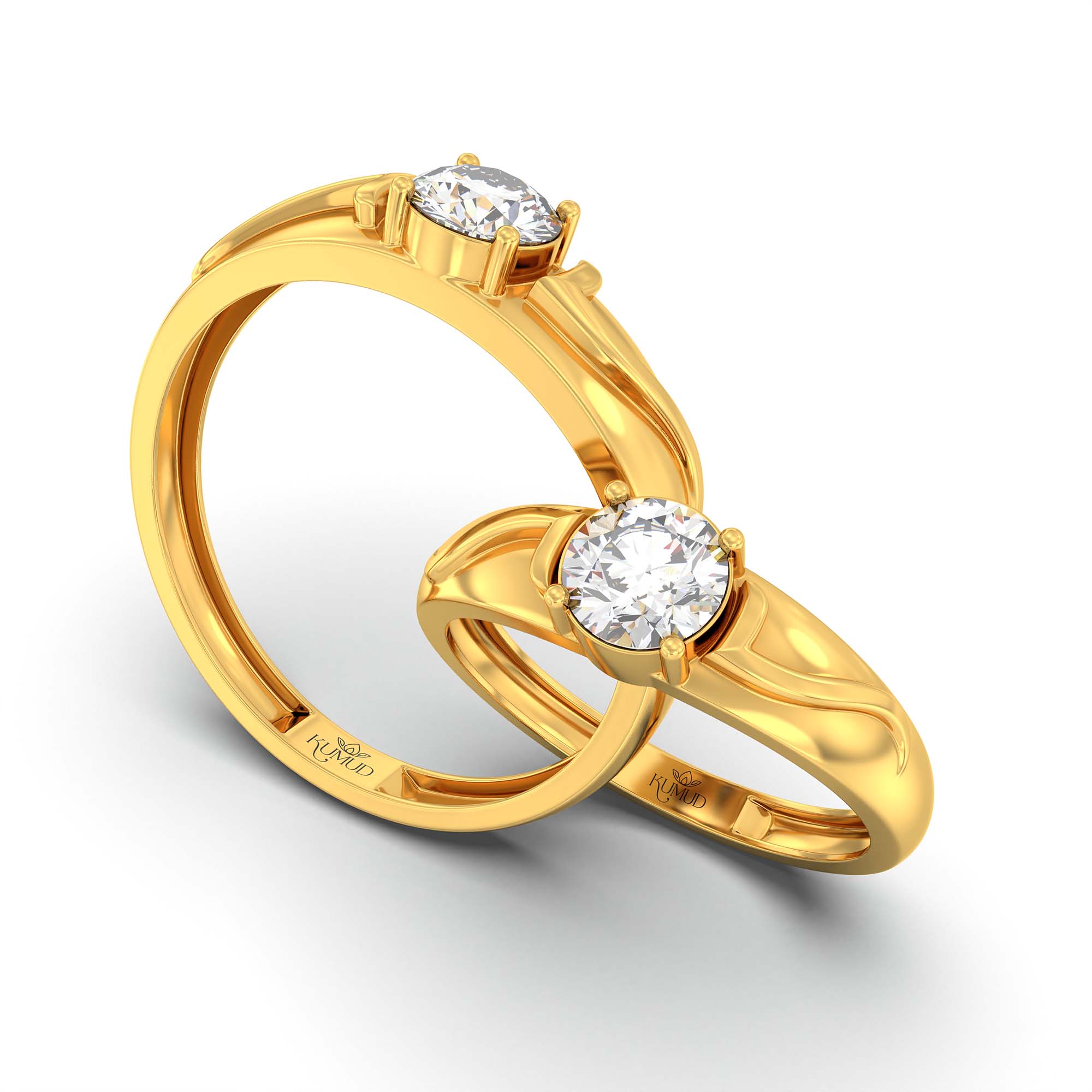 Lab-Grown Diamond Couple Rings (Pair) in 22K Yellow Gold – 1.08 Ct Total, 3 g (Design K2-19) thumbnail