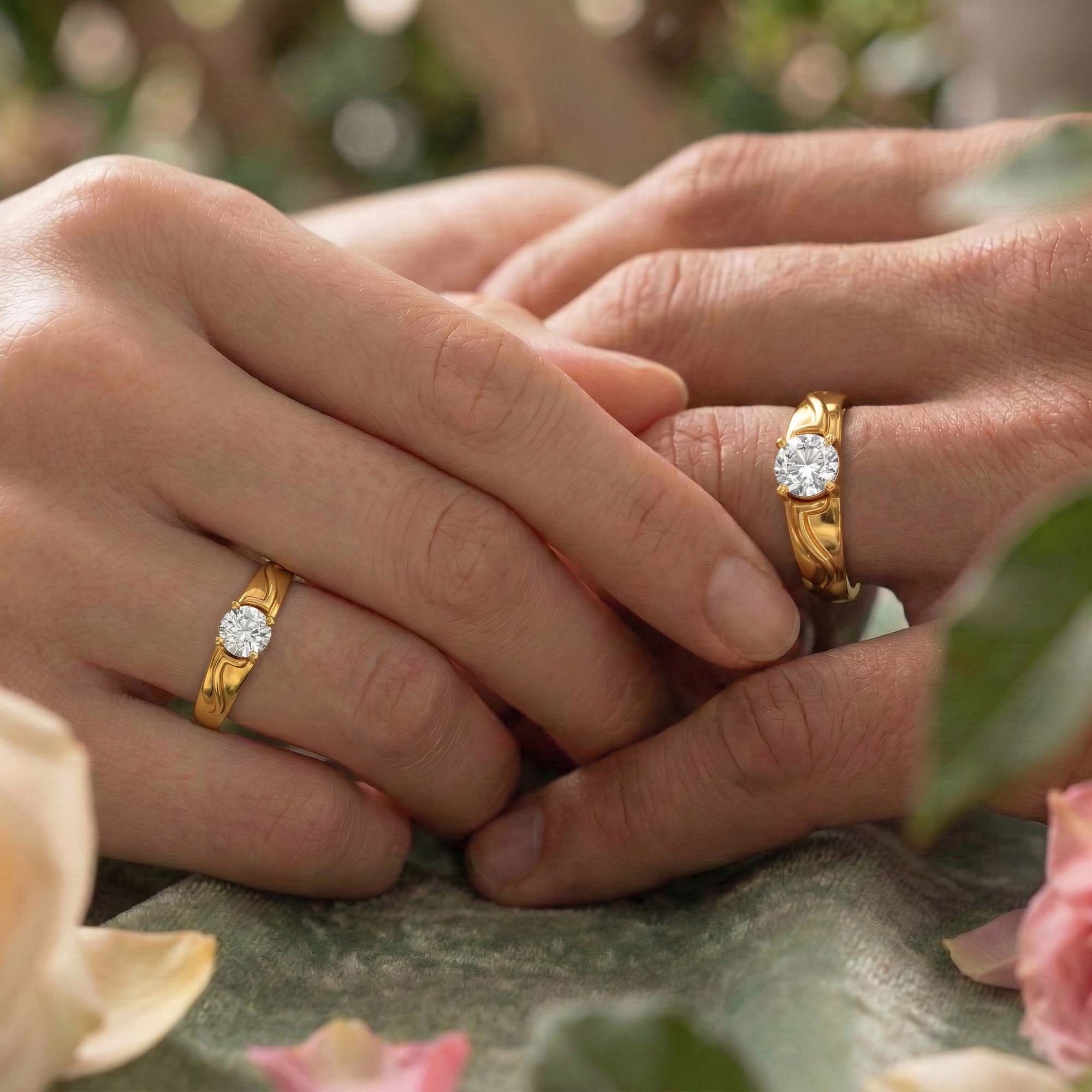 Lab-Grown Diamond Couple Rings (Pair) in 22K Yellow Gold – 1.08 Ct Total, 3 g (Design K2-19) thumbnail