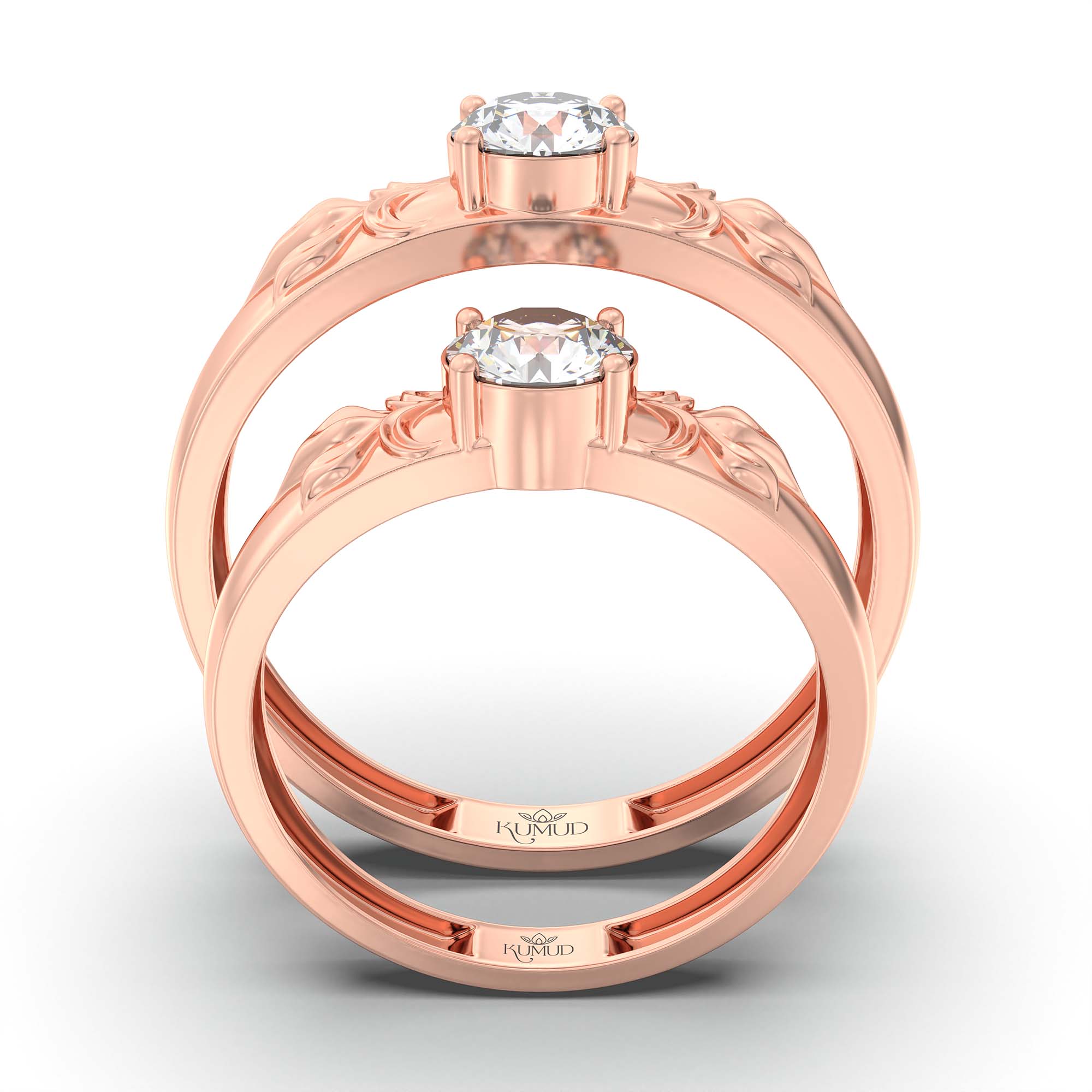 Lab-Grown Diamond Couple Rings (Pair) in 18K Rose Gold – 1.08 Ct Total, 3 g (Design K2-20) thumbnail