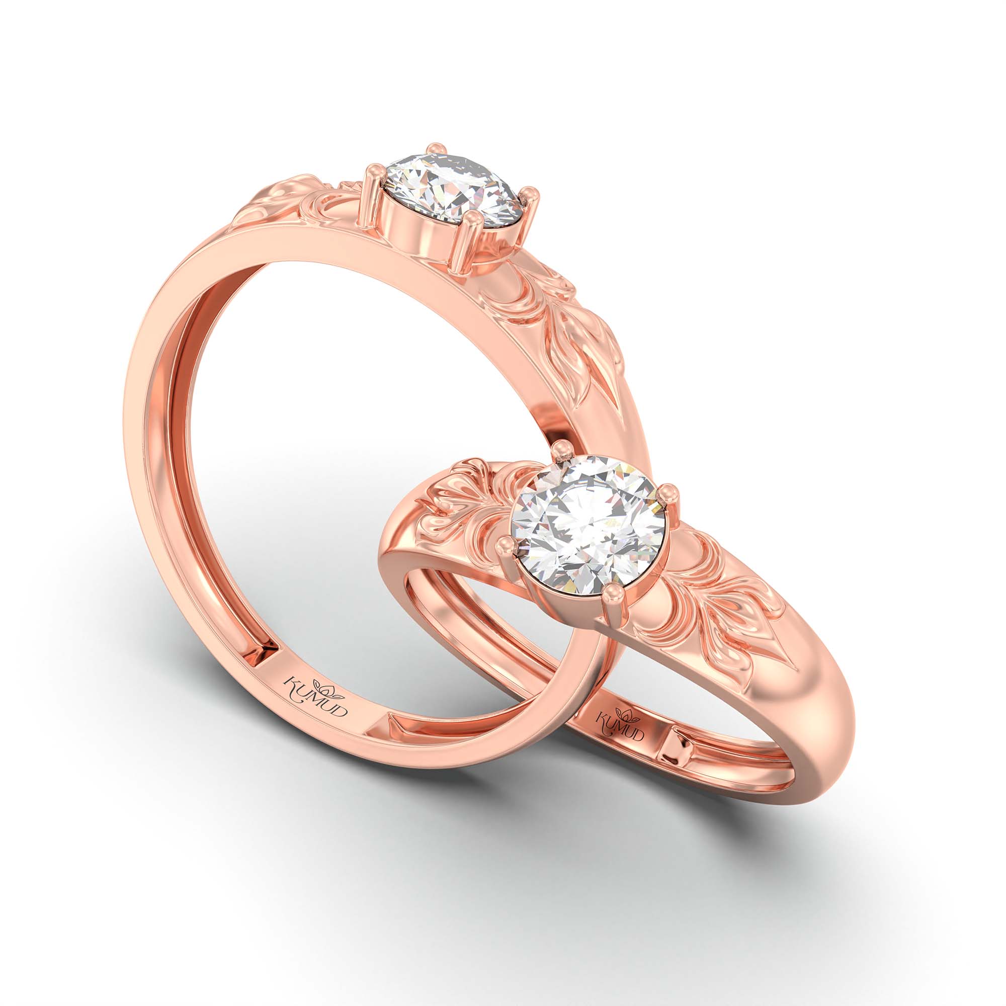 Lab-Grown Diamond Couple Rings (Pair) in 18K Rose Gold – 1.08 Ct Total, 3 g (Design K2-20) thumbnail
