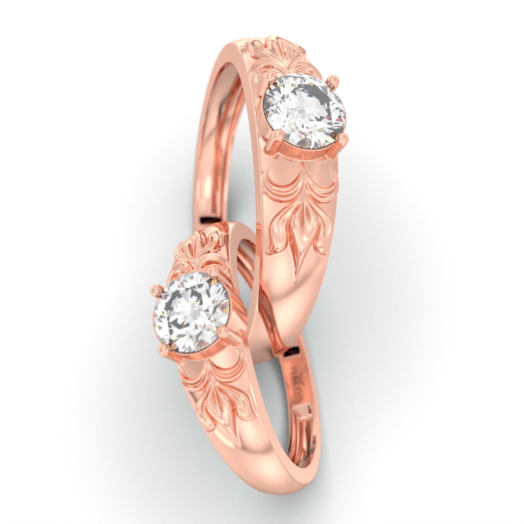 Lab-Grown Diamond Couple Rings (Pair) in 18K Rose Gold – 1.08 Ct Total, 3 g (Design K2-20) thumbnail