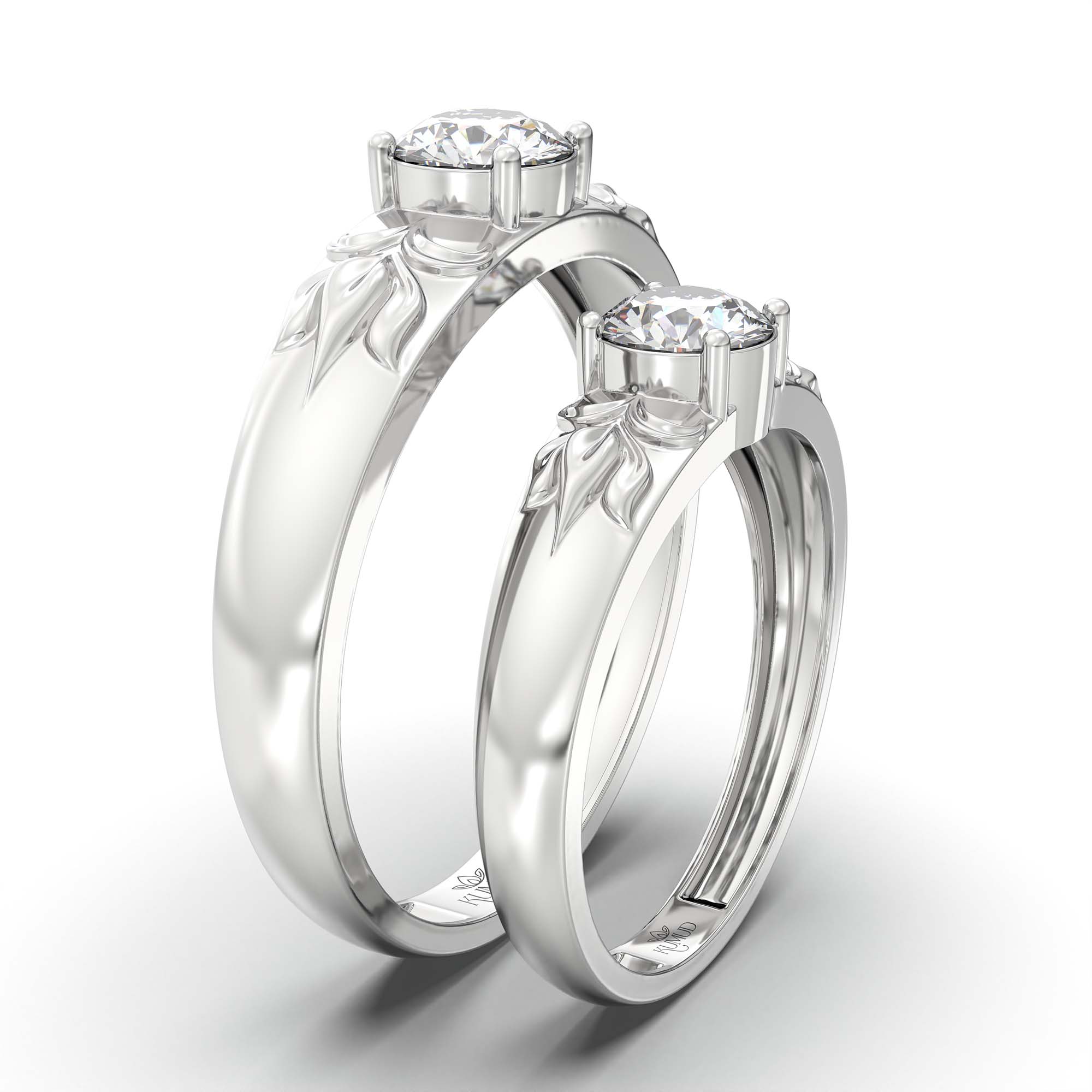 Lab-Grown Diamond Couple Rings (Pair) in 18K White Gold – 1.08 Ct Total, 3 g (Design K2-20) thumbnail