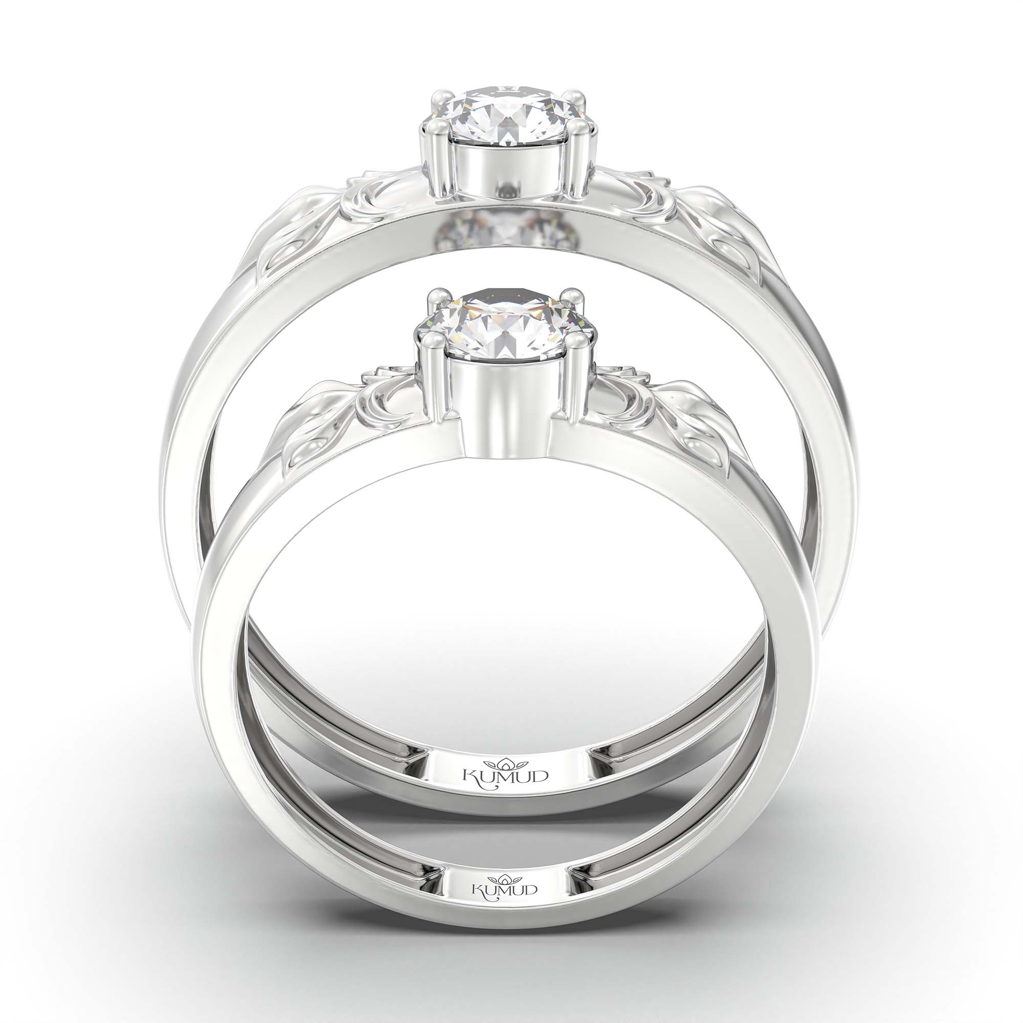 Lab-Grown Diamond Couple Rings (Pair) in 18K White Gold – 1.08 Ct Total, 3 g (Design K2-20) thumbnail