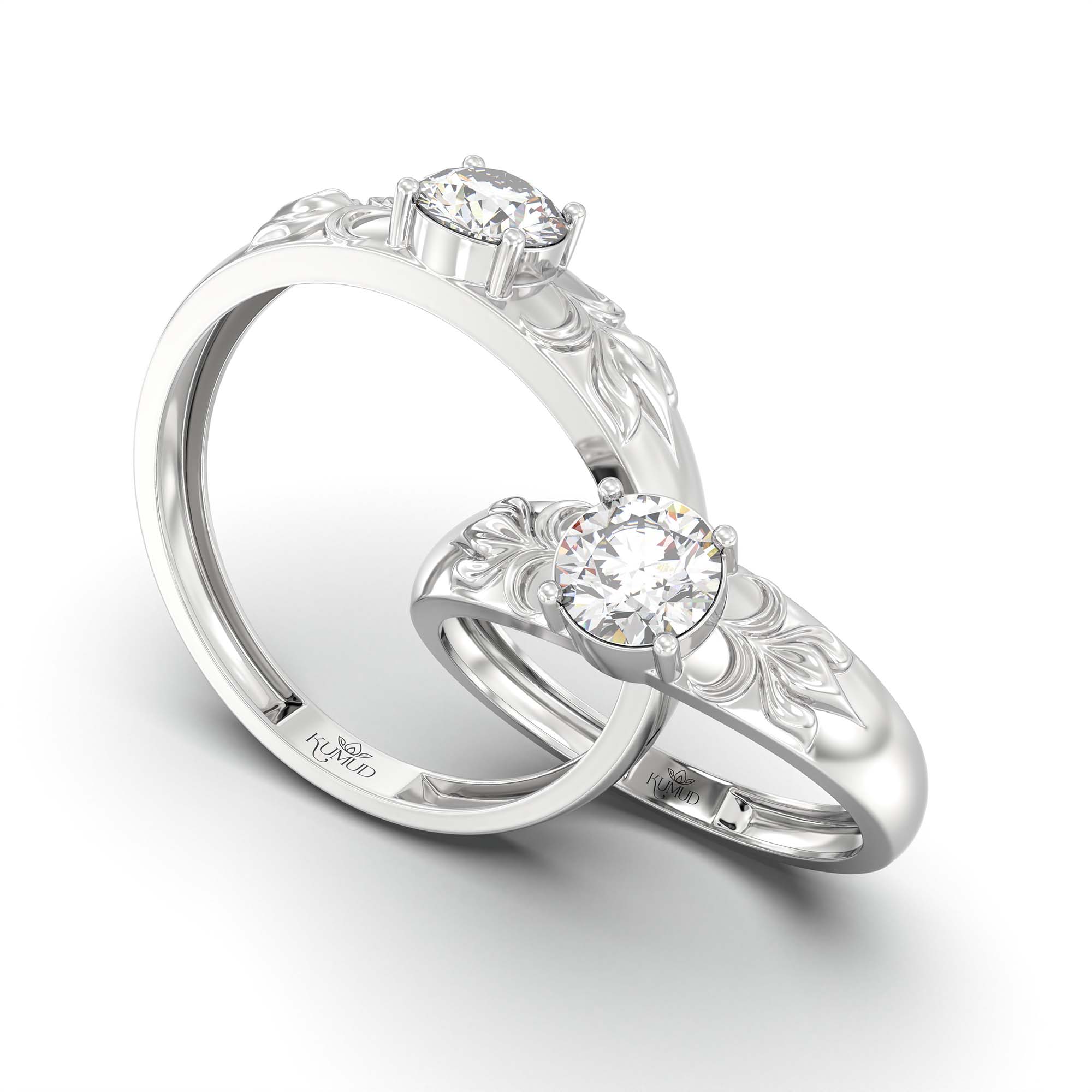 Lab-Grown Diamond Couple Rings (Pair) in 18K White Gold – 1.08 Ct Total, 3 g (Design K2-20) thumbnail