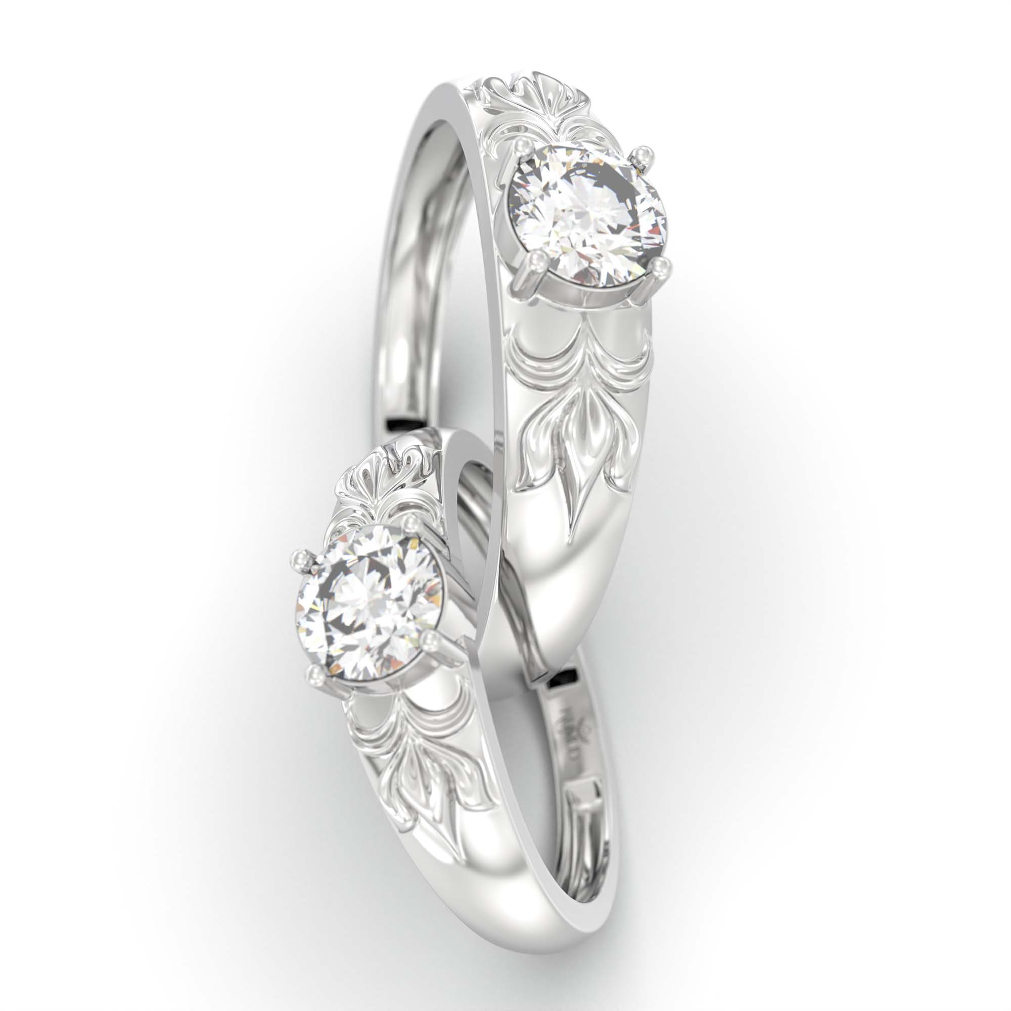 Lab-Grown Diamond Couple Rings (Pair) in 18K White Gold – 1.08 Ct Total, 3 g (Design K2-20) thumbnail