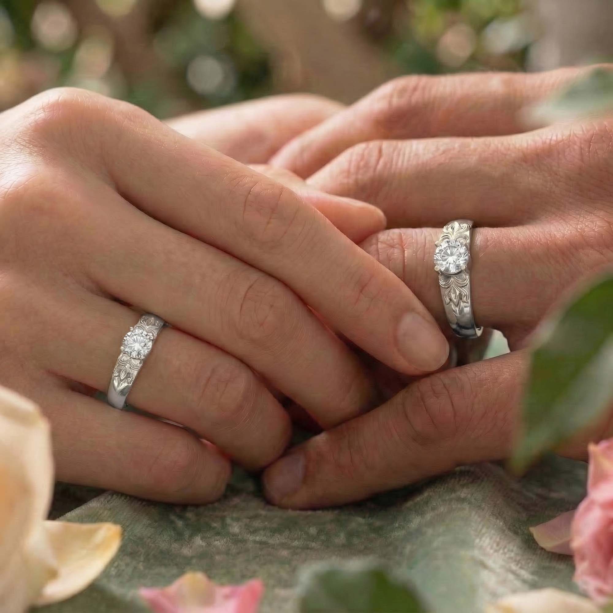 Lab-Grown Diamond Couple Rings (Pair) in 18K White Gold – 1.08 Ct Total, 3 g (Design K2-20) thumbnail