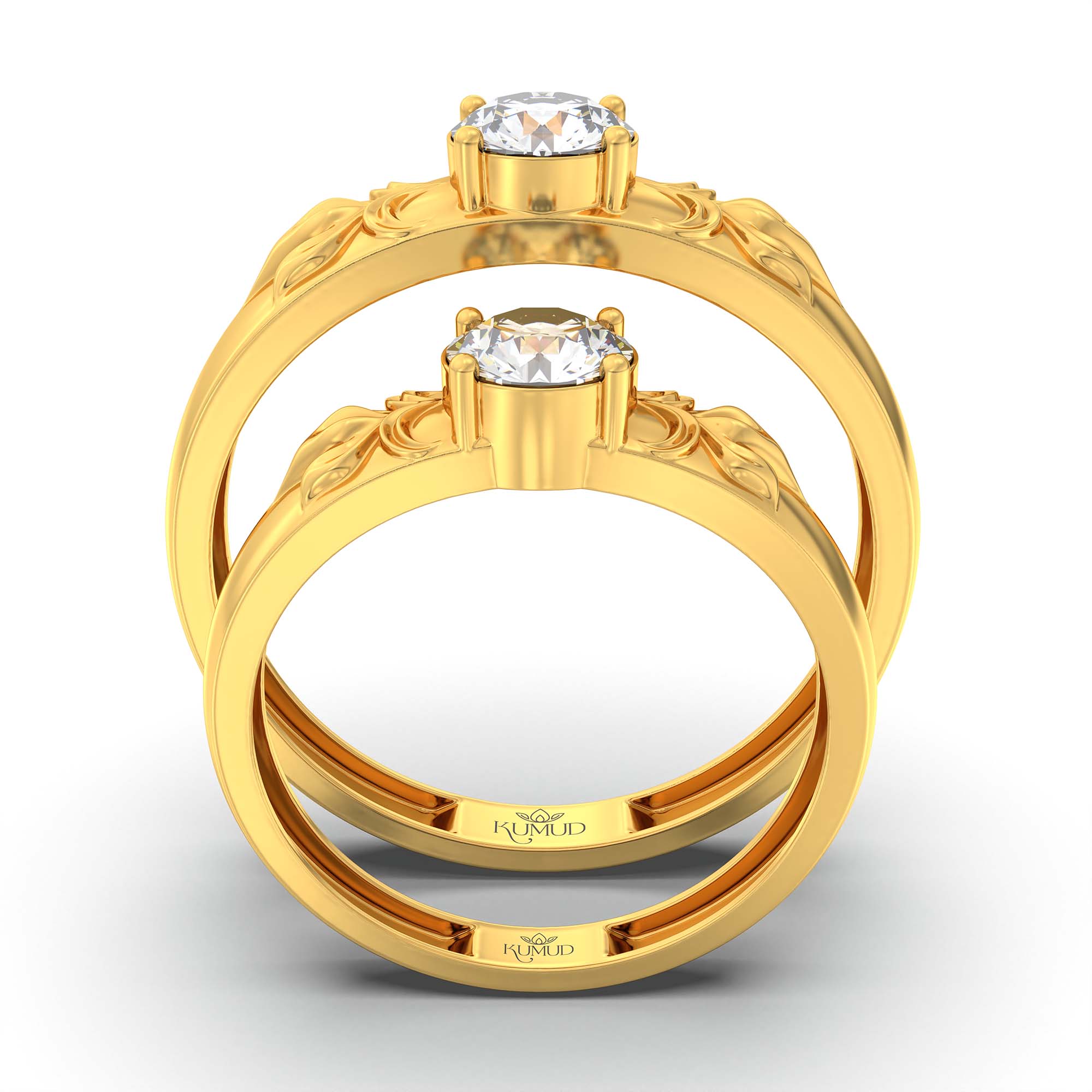 Lab-Grown Diamond Couple Rings (Pair) in 22K Yellow Gold – 1.08 Ct Total, 3 g (Design K2-20) thumbnail