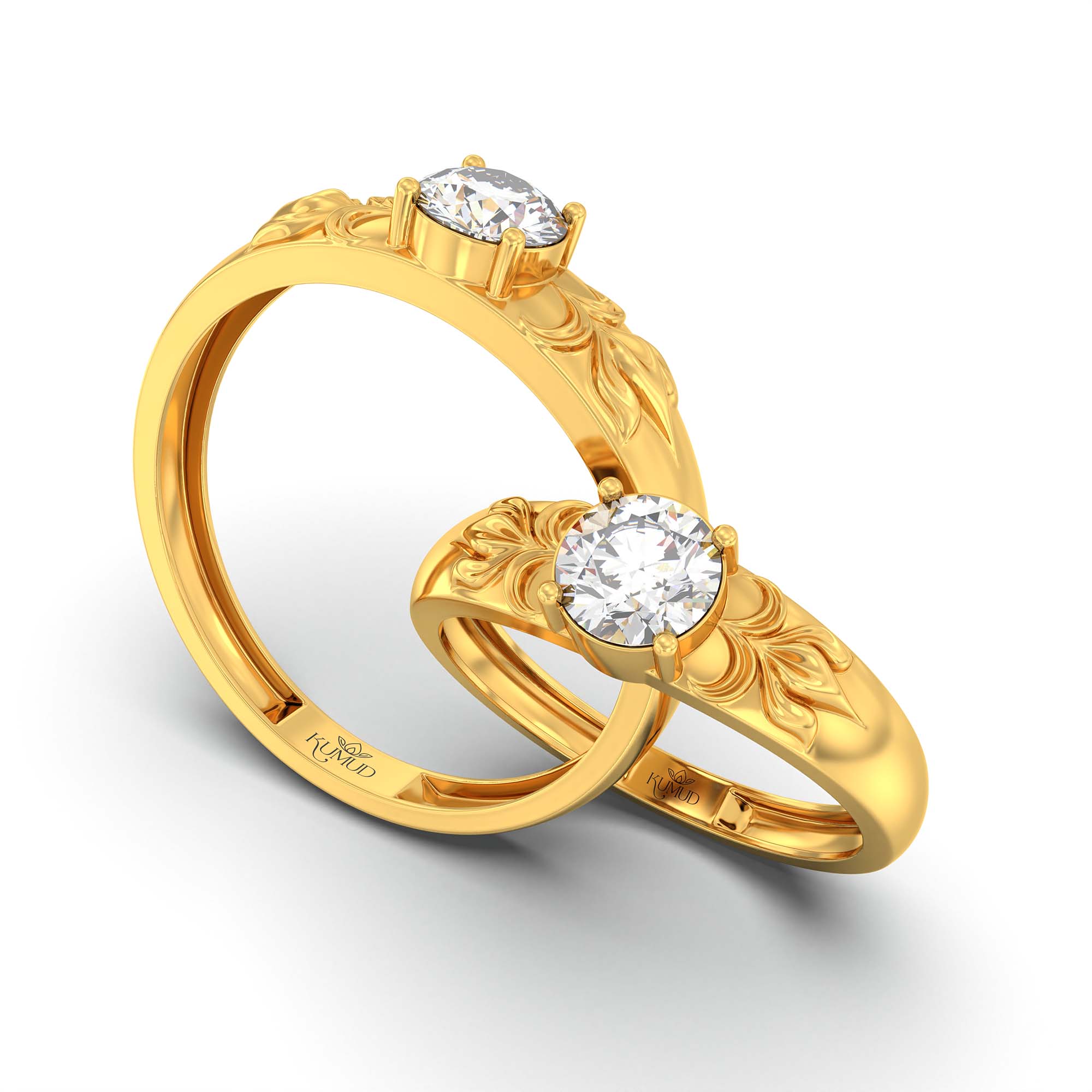 Lab-Grown Diamond Couple Rings (Pair) in 22K Yellow Gold – 1.08 Ct Total, 3 g (Design K2-20) thumbnail