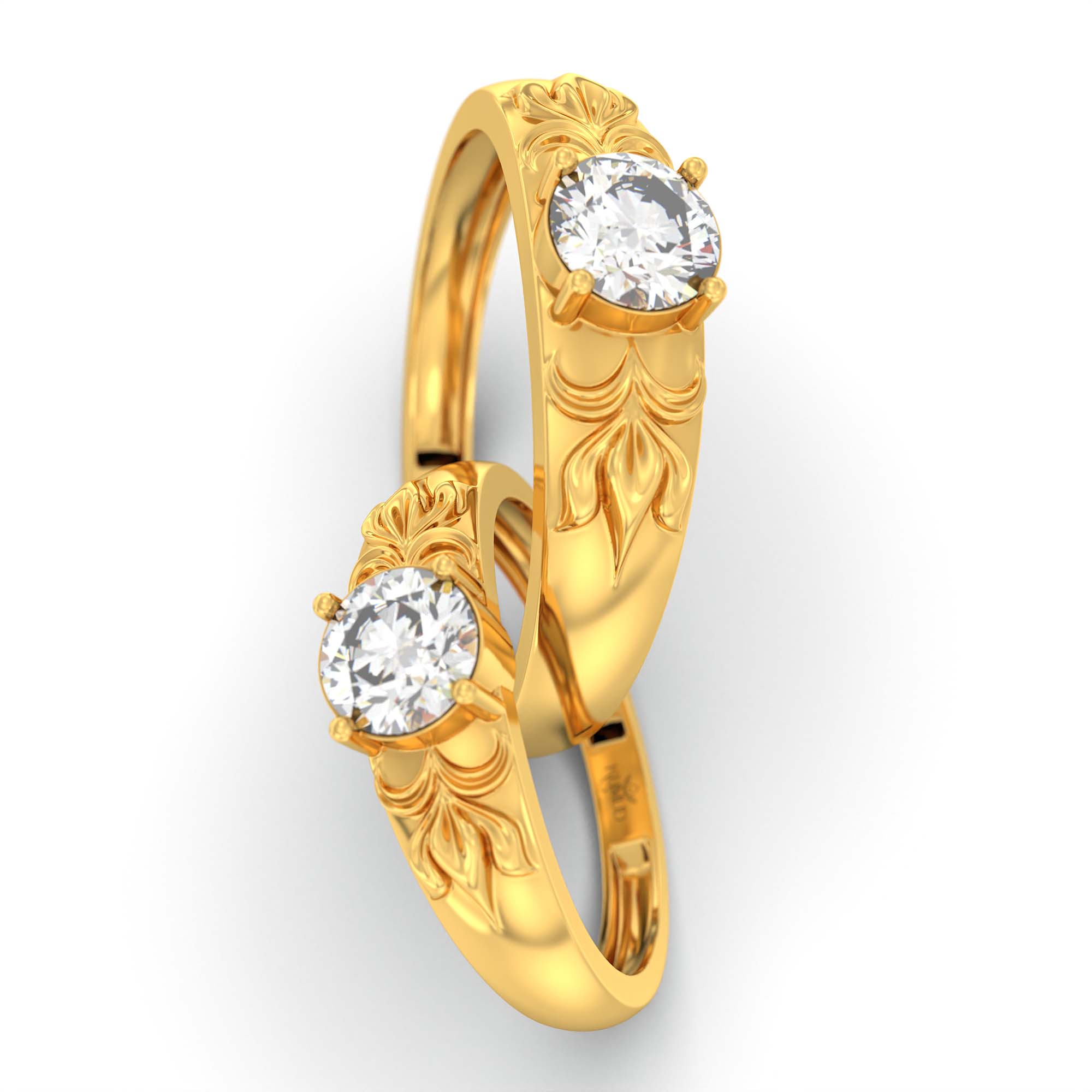 Lab-Grown Diamond Couple Rings (Pair) in 22K Yellow Gold – 1.08 Ct Total, 3 g (Design K2-20) thumbnail