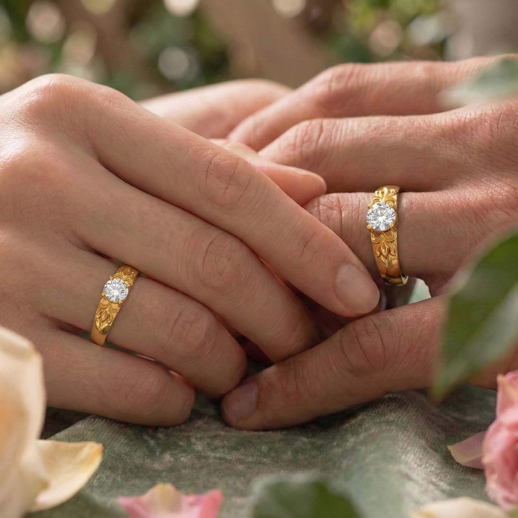 Lab-Grown Diamond Couple Rings (Pair) in 22K Yellow Gold – 1.08 Ct Total, 3 g (Design K2-20) thumbnail
