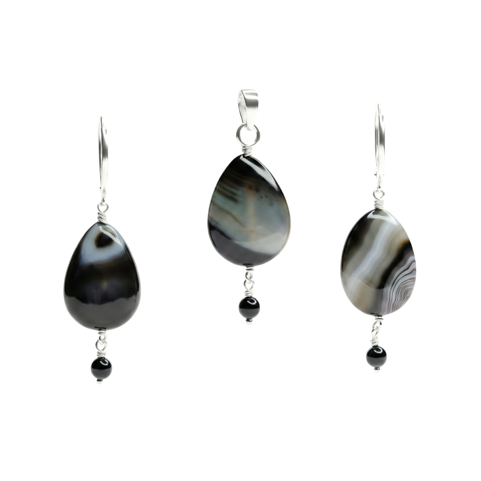 Aqeeq Earrings with Pendant Set in Silver (Design K3-9) thumbnail