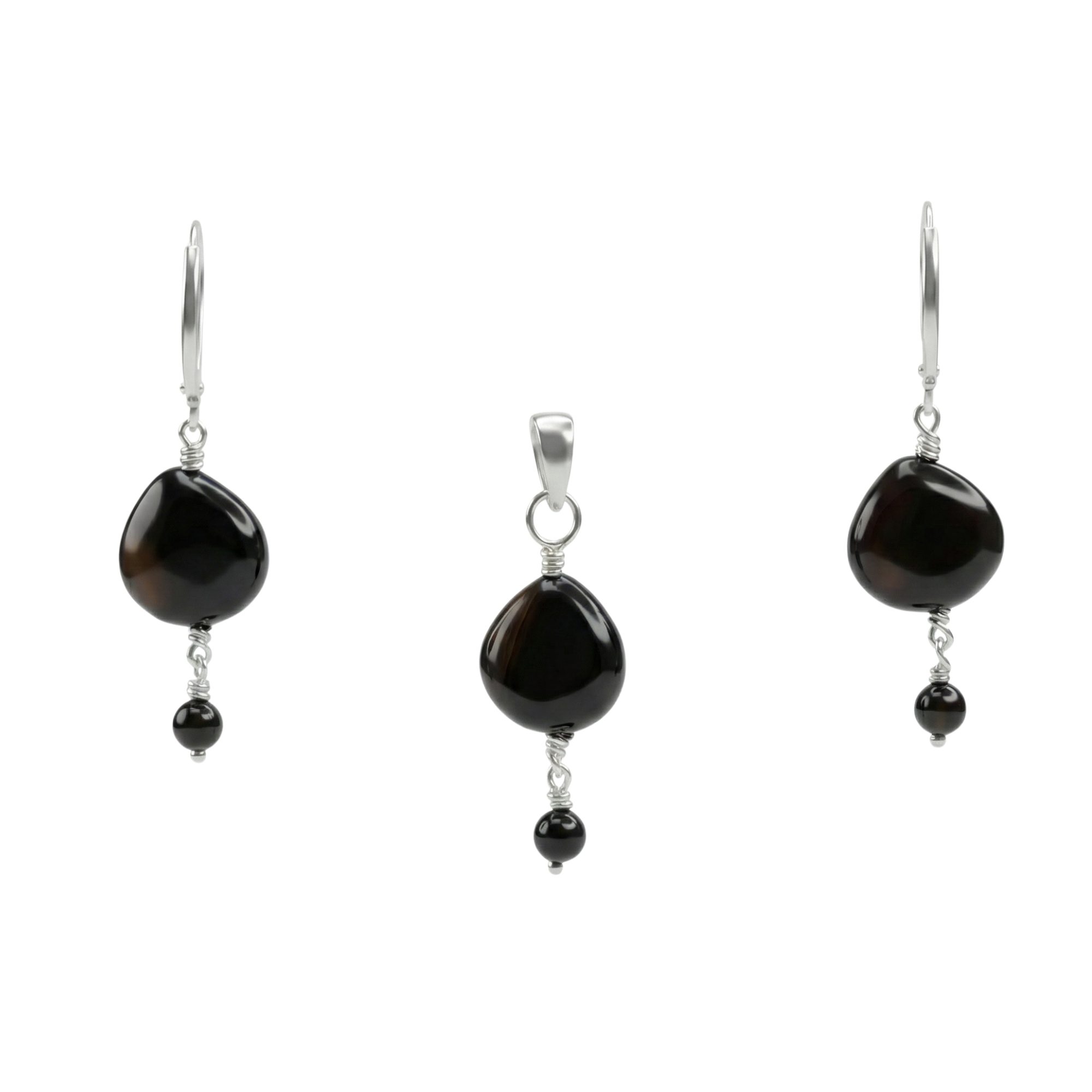 Aqeeq Earrings with Pendant Set in Silver (Design K3-14) thumbnail