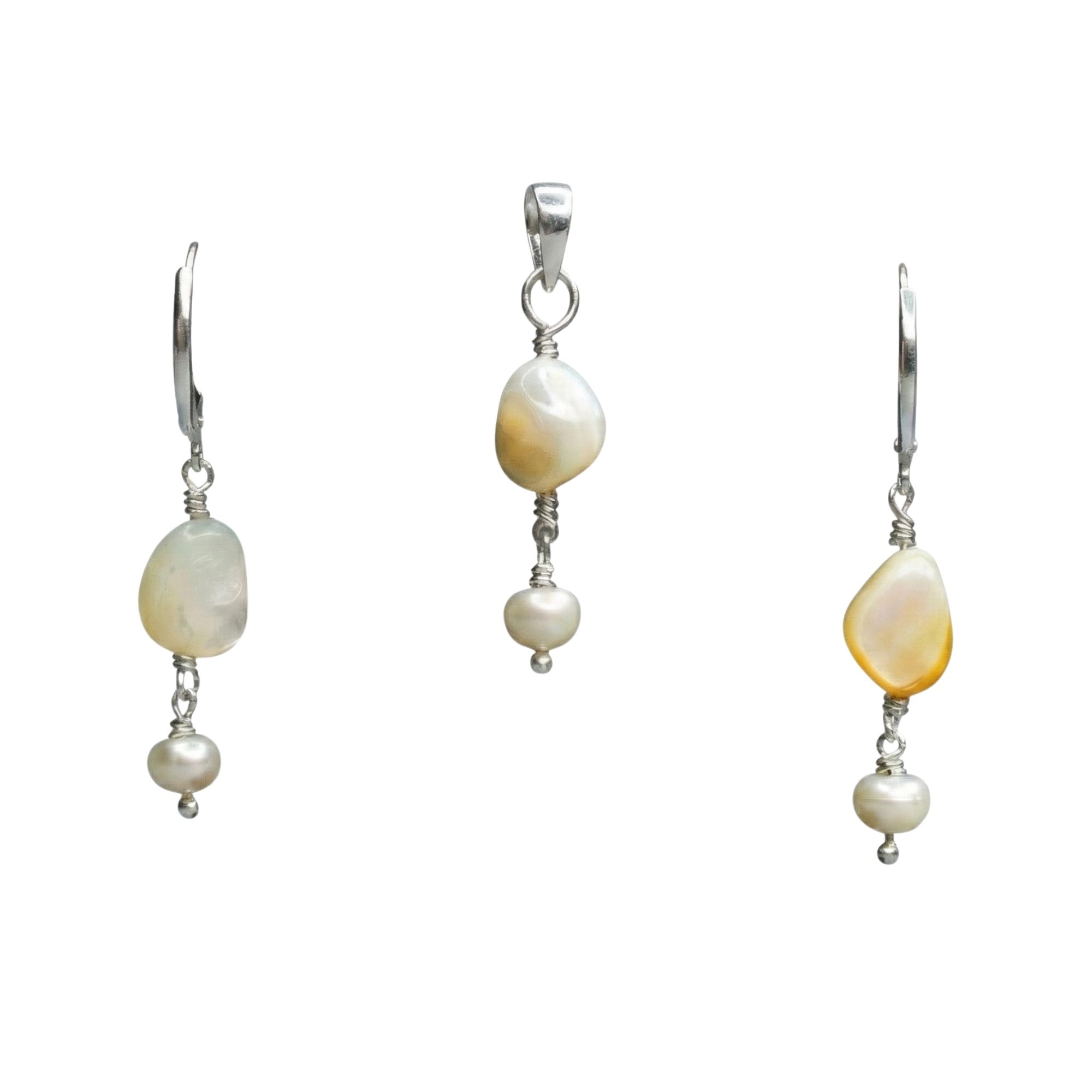 Mother of Pearl Earrings with Pendant Set in Silver (Design K3-17) thumbnail