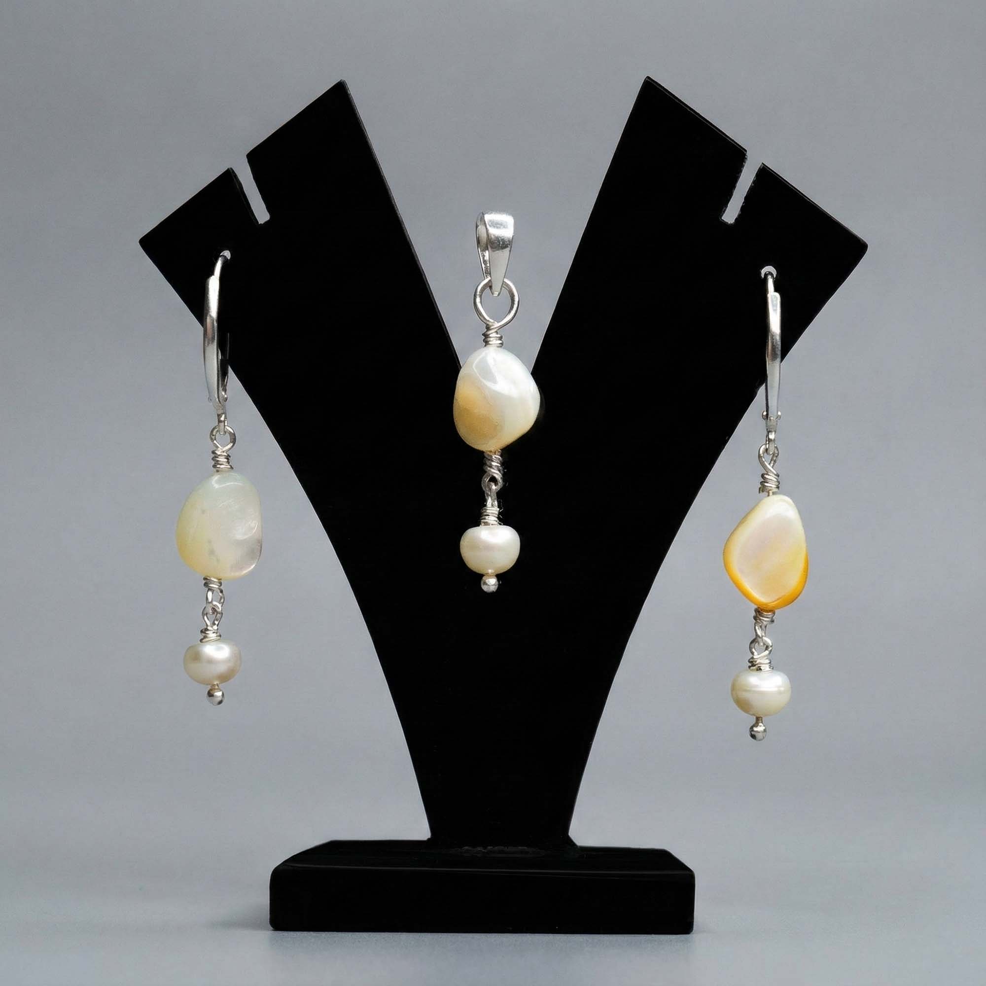 Mother of Pearl Earrings with Pendant Set in Silver (Design K3-17) thumbnail