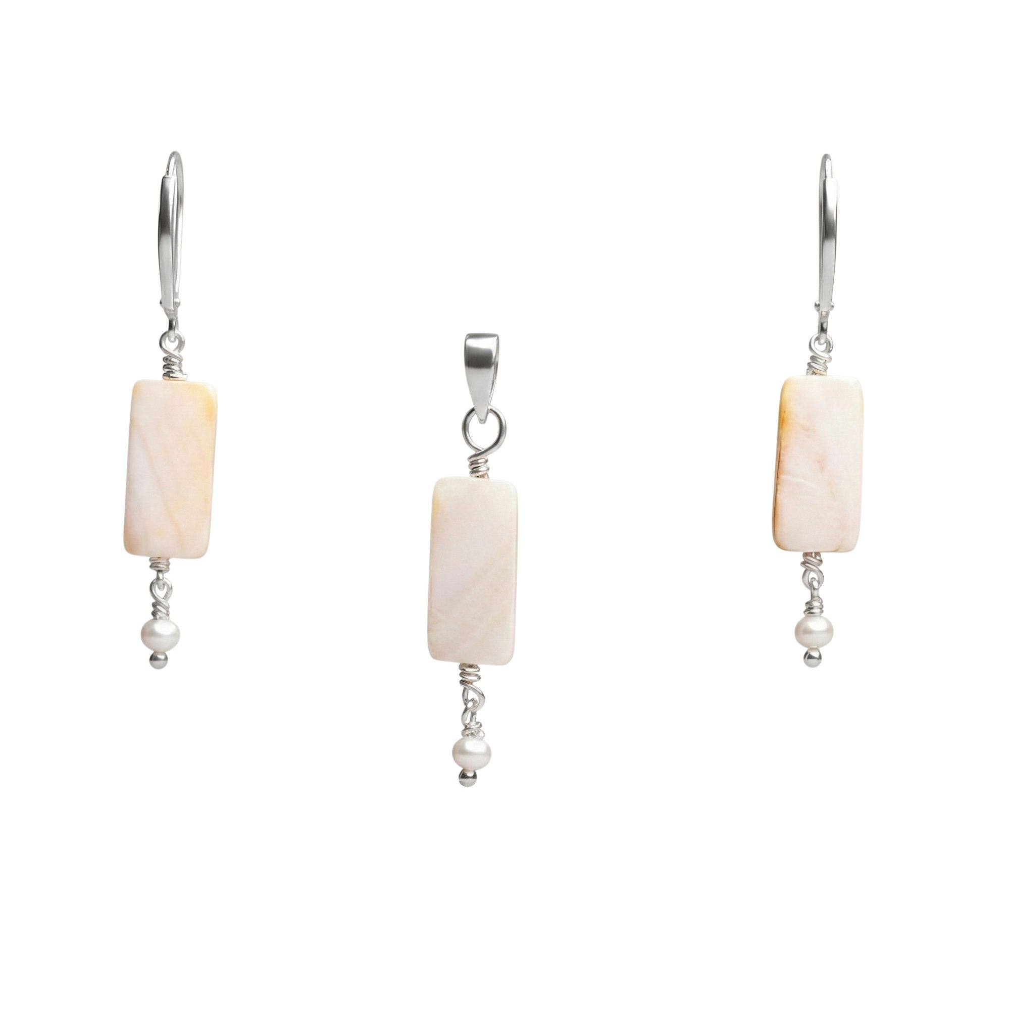 Mother of Pearl with Aqeeq Earrings with Pendant Set in Silver (Design K3-62) thumbnail