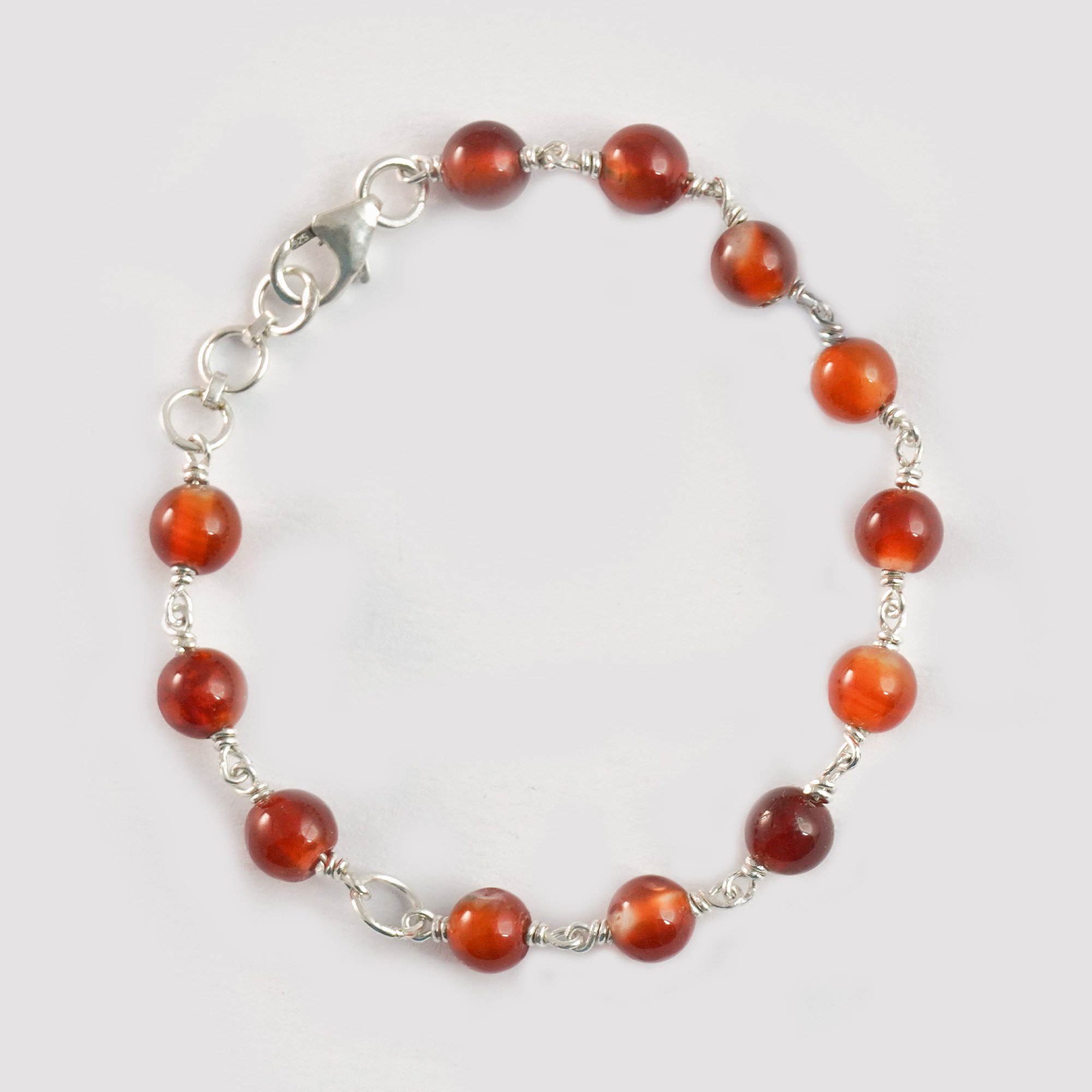Aqeeq Round Beads Handmade Bracelet in Silver (Design K3-115) thumbnail