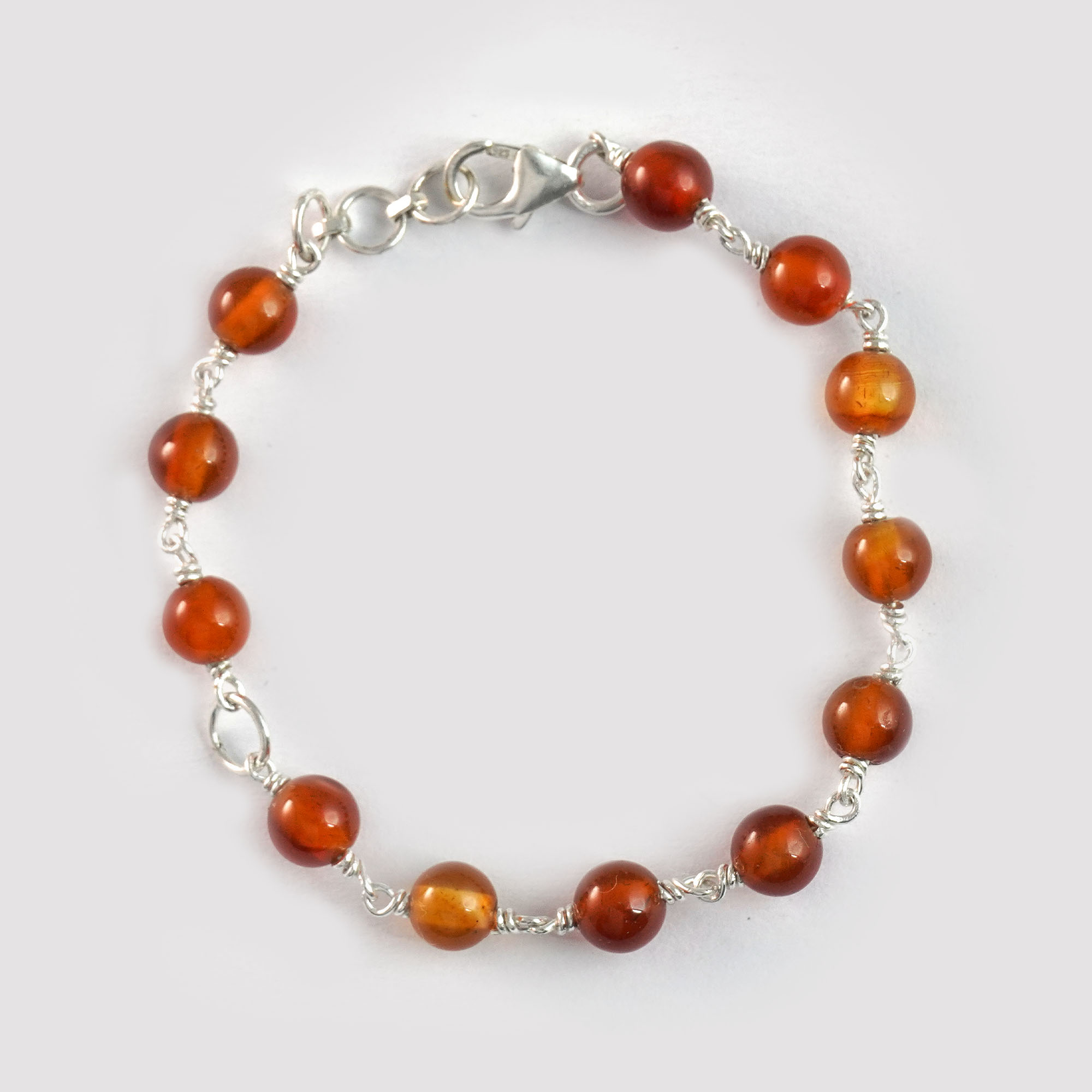 Aqeeq Round Beads Handmade Bracelet in Silver (Design K3-117) thumbnail