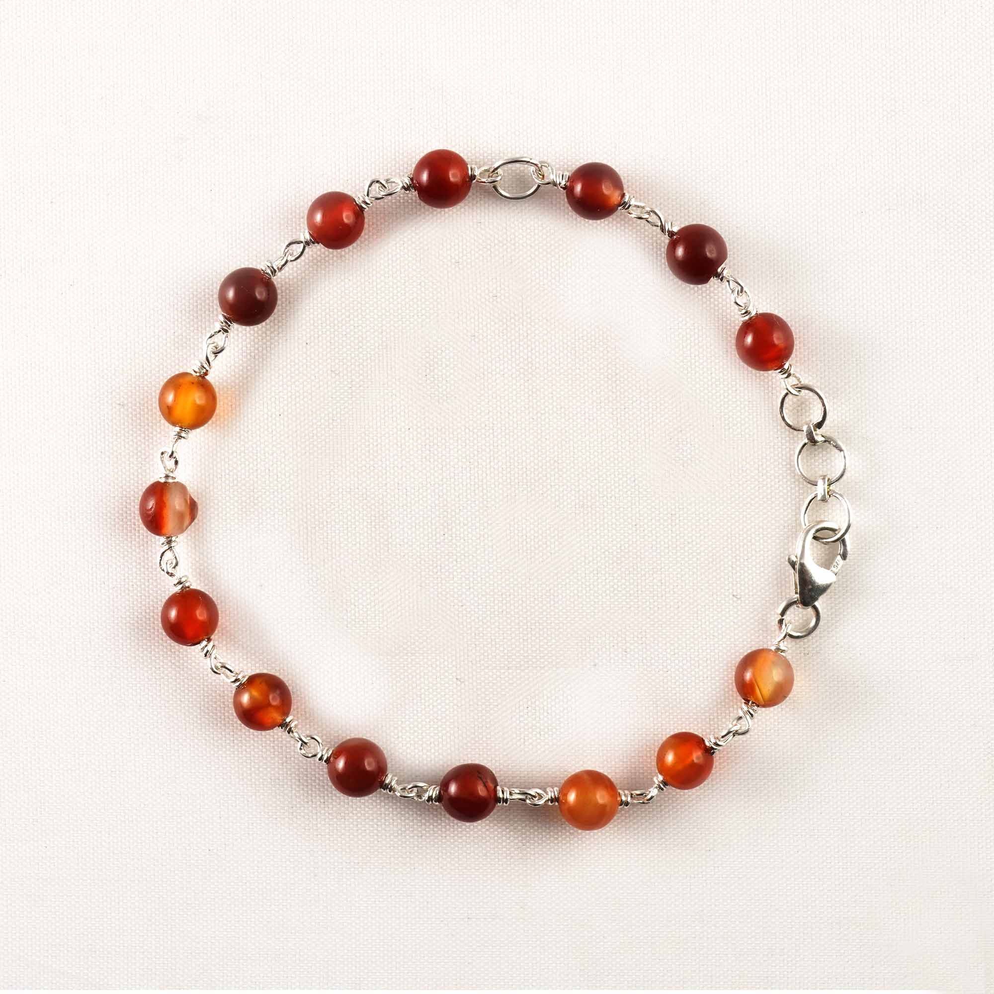 Aqeeq Round Beads Handmade Bracelet in Silver (Design K3-129) thumbnail