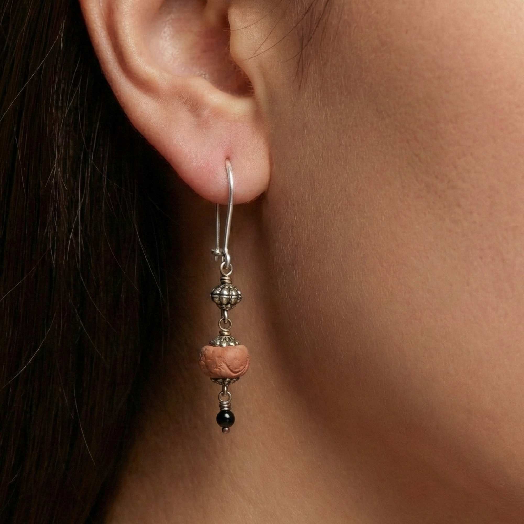 Silver Earing with Antique Coral – Earrings (Design K4-52) thumbnail