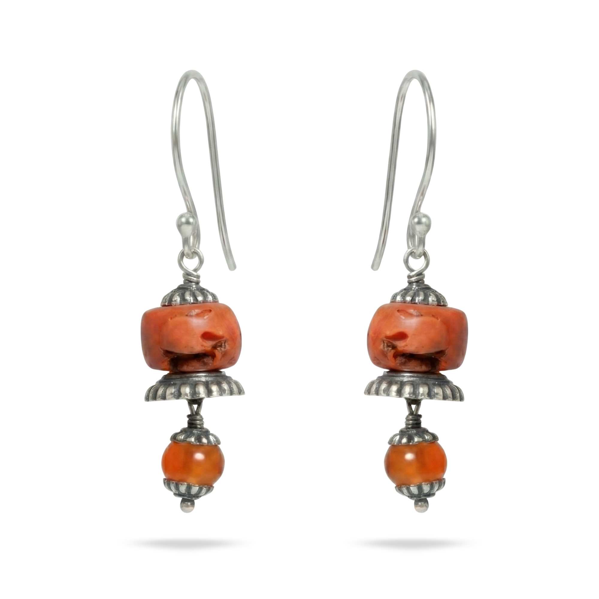 Silver Earing with Coral and Aqeeq – Earrings (Design K4-59) thumbnail