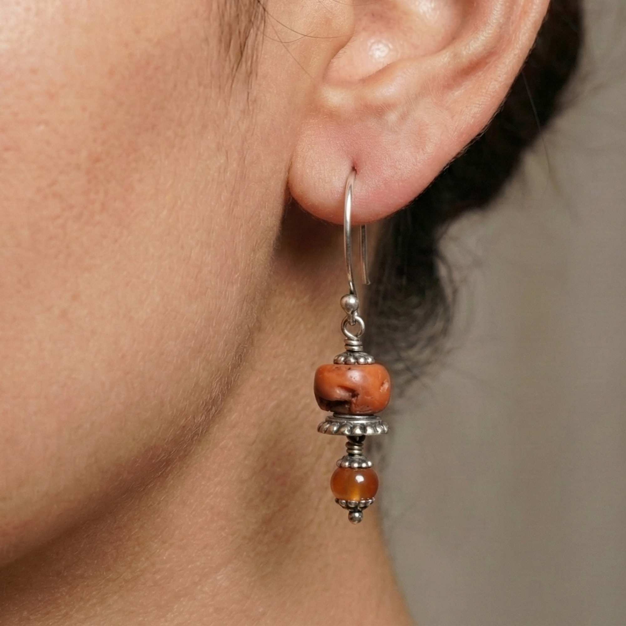 Silver Earing with Coral and Aqeeq – Earrings (Design K4-59) thumbnail