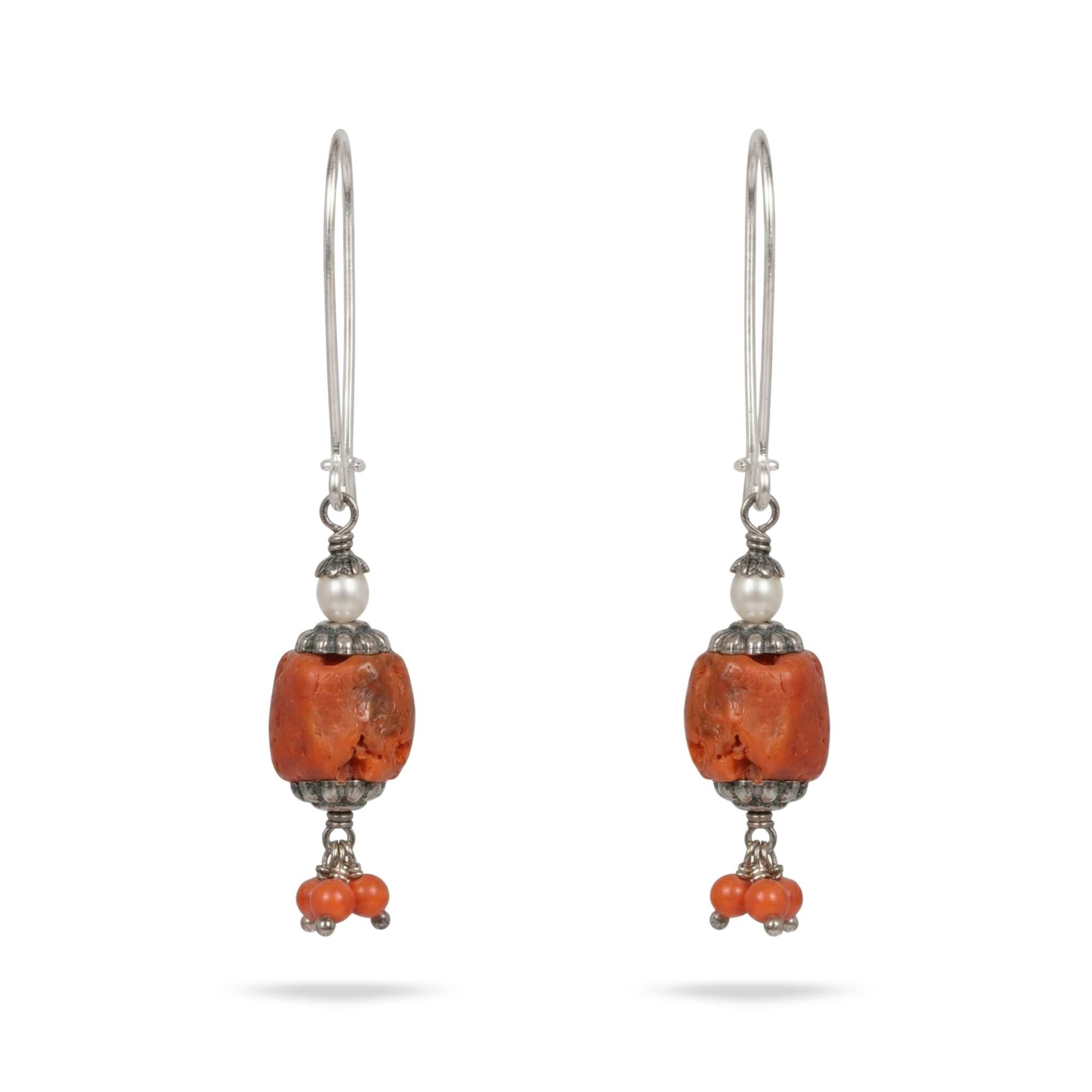 Silver Earrings with Coral and Freshwater Pearl – Earrings (Design K4-60) thumbnail