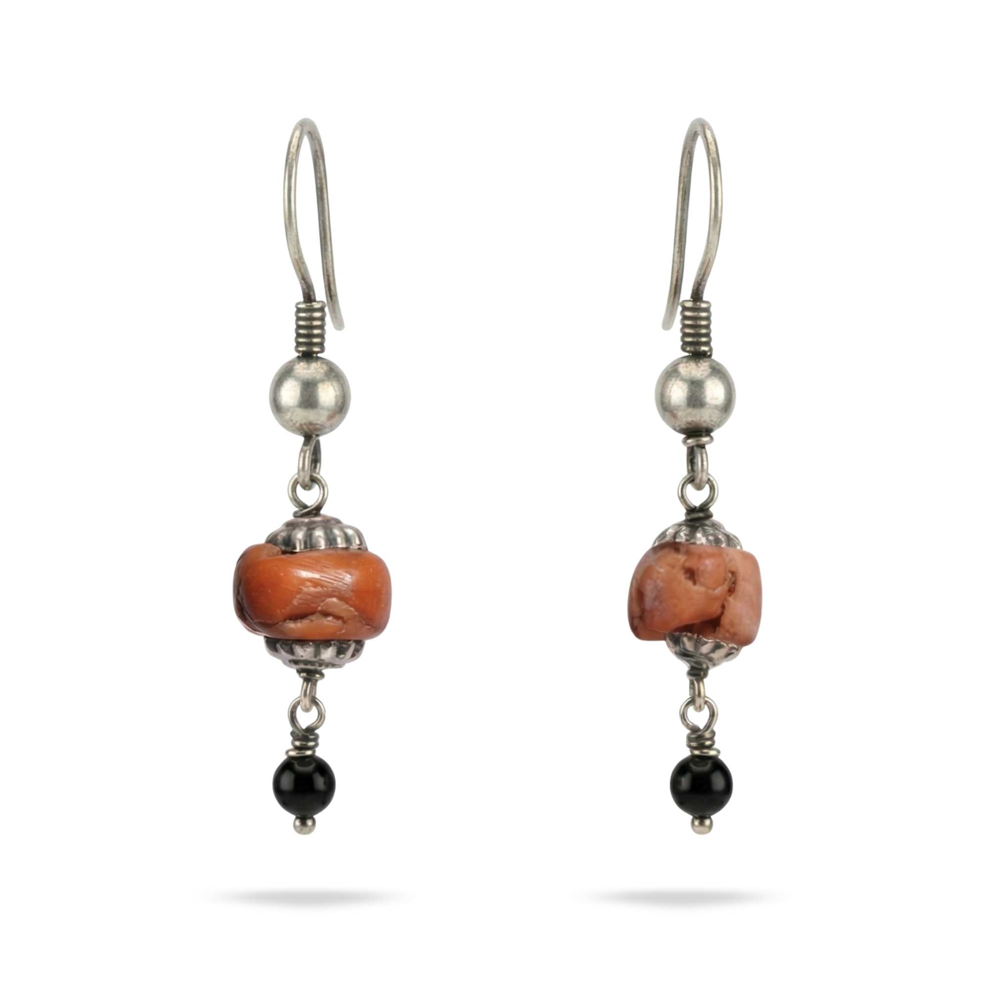 Silver Earing with Coral and Natural Beads – Earrings (Design K4-65) thumbnail