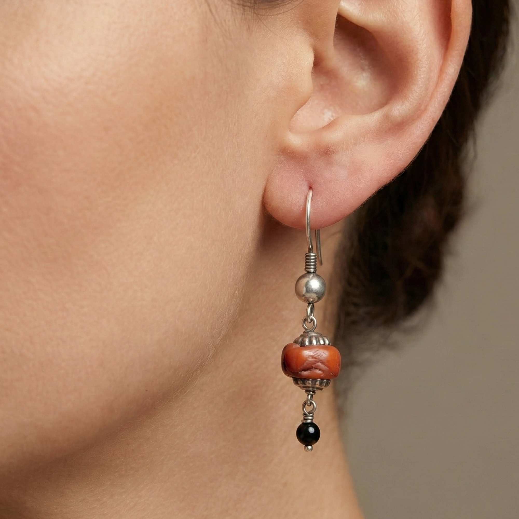 Silver Earing with Coral and Natural Beads – Earrings (Design K4-65) thumbnail