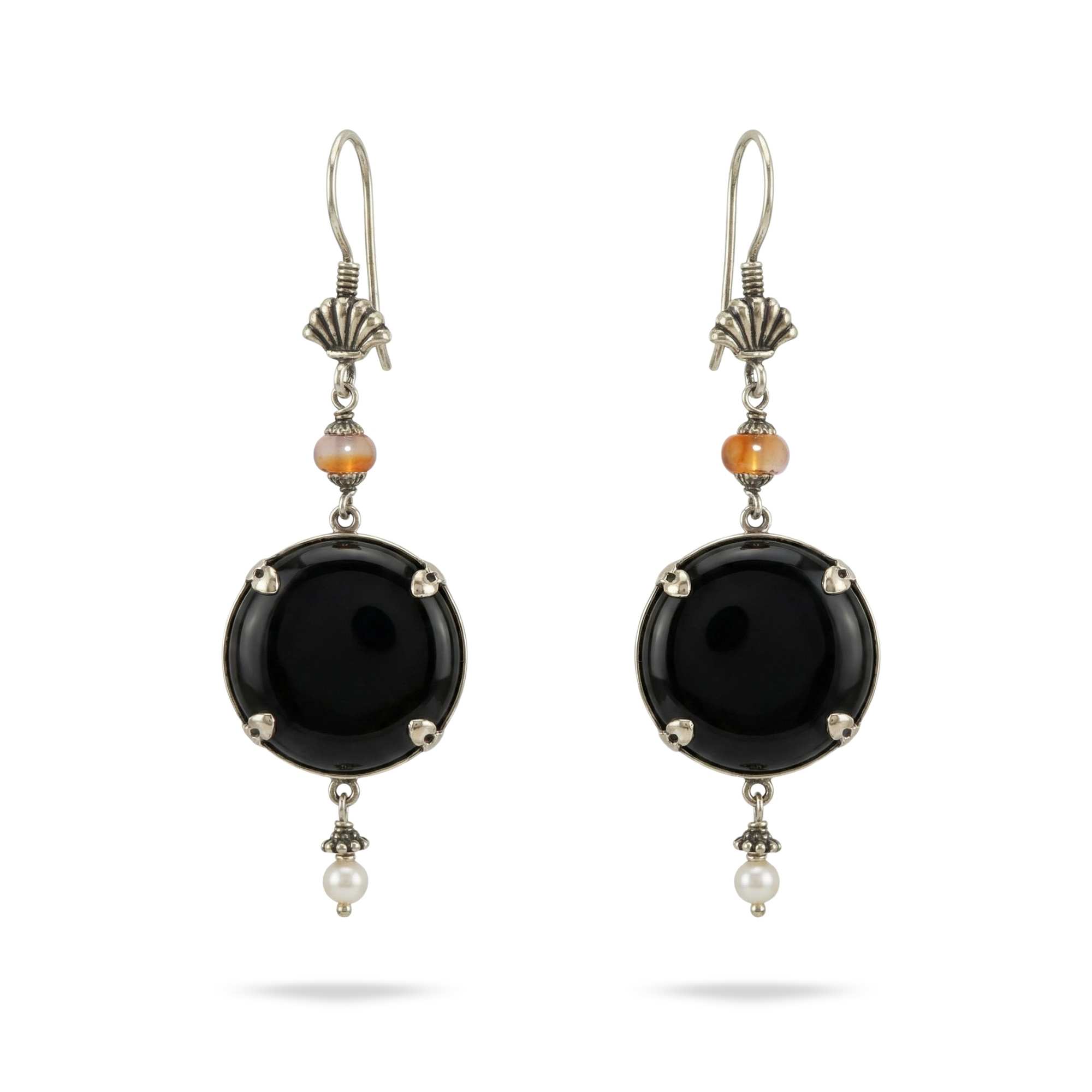 Silver Earing with Balck Onyx , Aqeeq and Freshwater Pearl – Earrings thumbnail