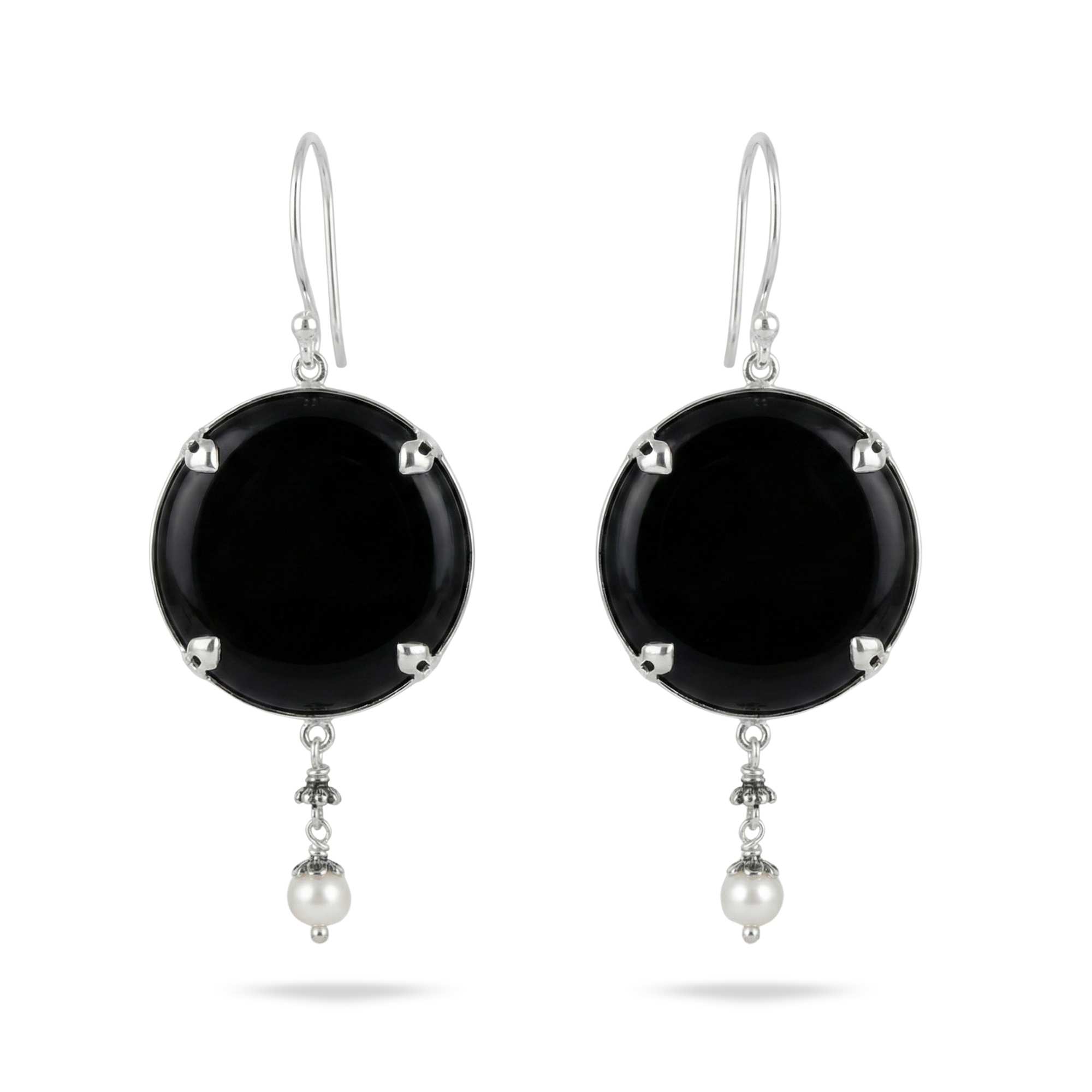 Silver Earing with Black Onyx and Freshwater Pearl – Earrings (Design K4-132) thumbnail
