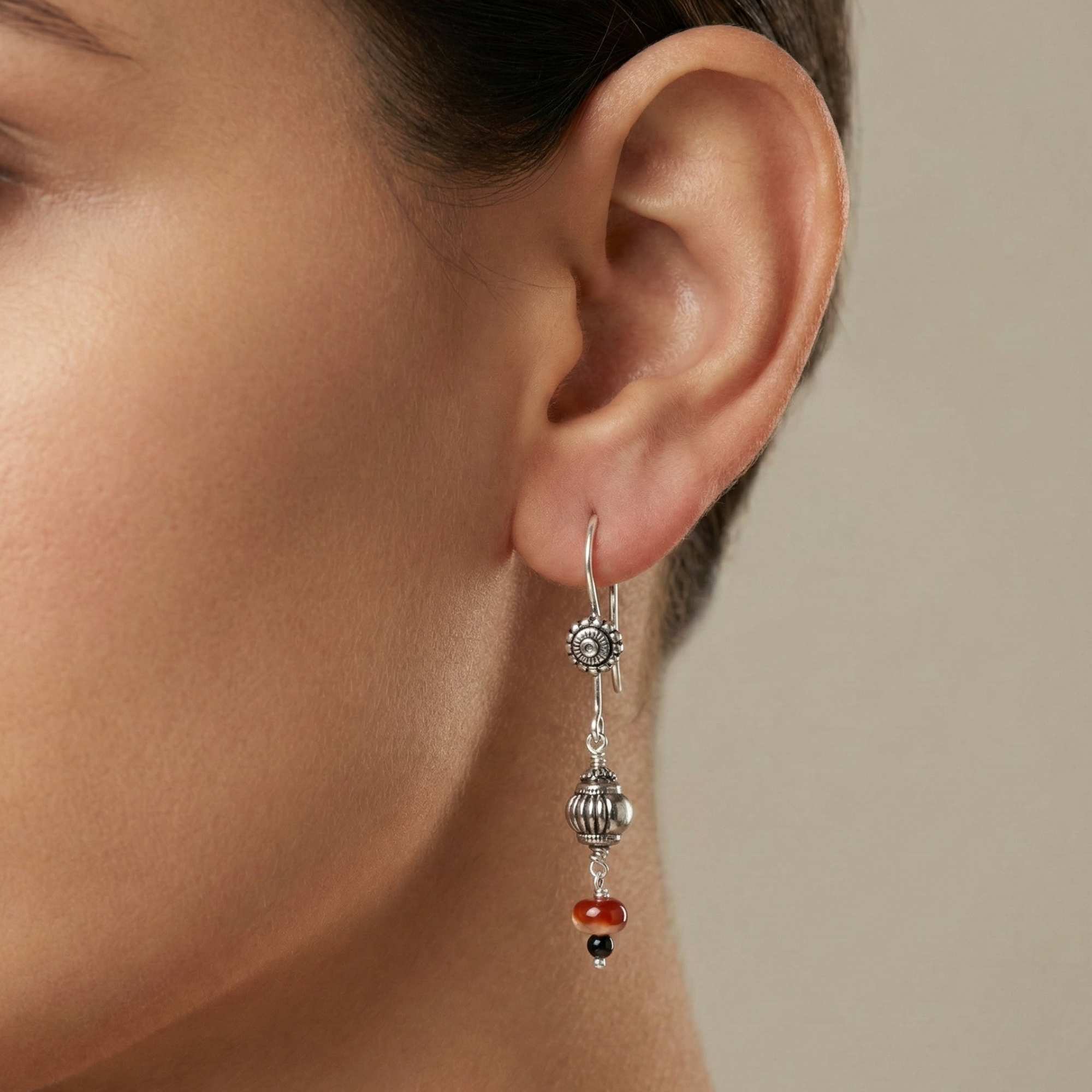 Silver Earing with Aqeeq and Natural Beads – Earrings (Design K4-136) thumbnail