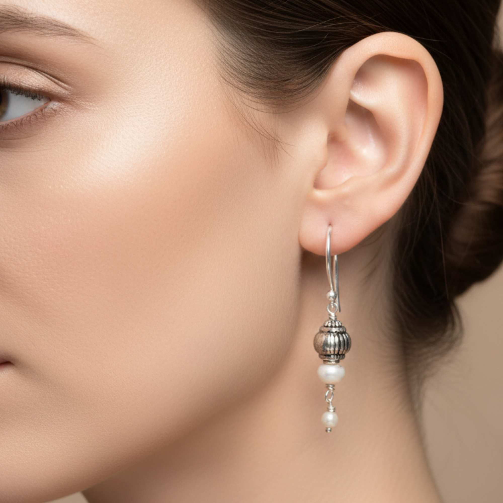 Silver Earing with Freshwater Pearl – Earrings (Design K4-144) thumbnail