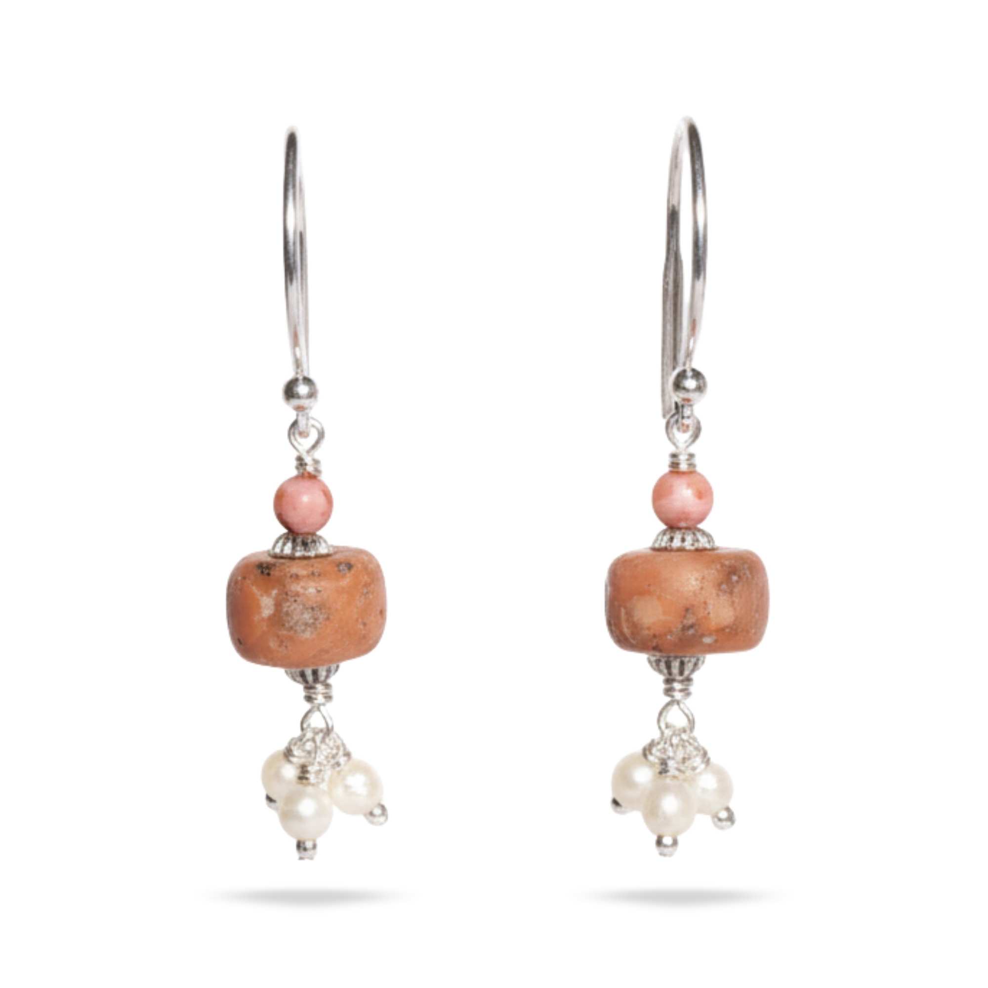 Silver Earing with Coral and Freshwater Pearl – Earrings (Design K4-148) thumbnail
