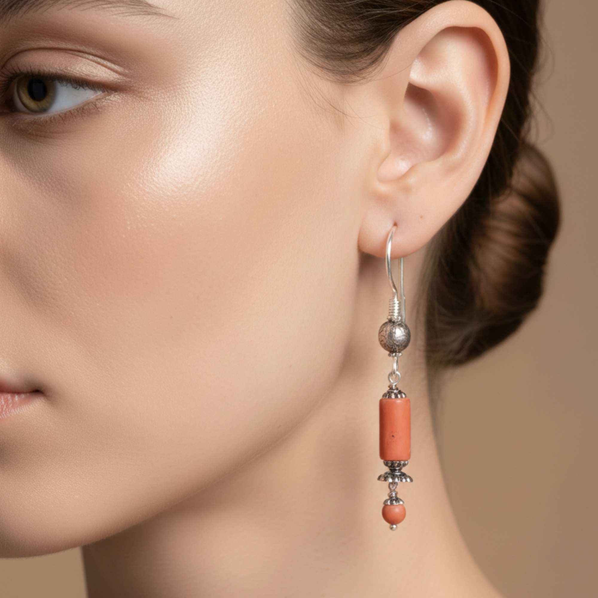 Silver Earing with Coral – Earrings (Design K4-149) thumbnail