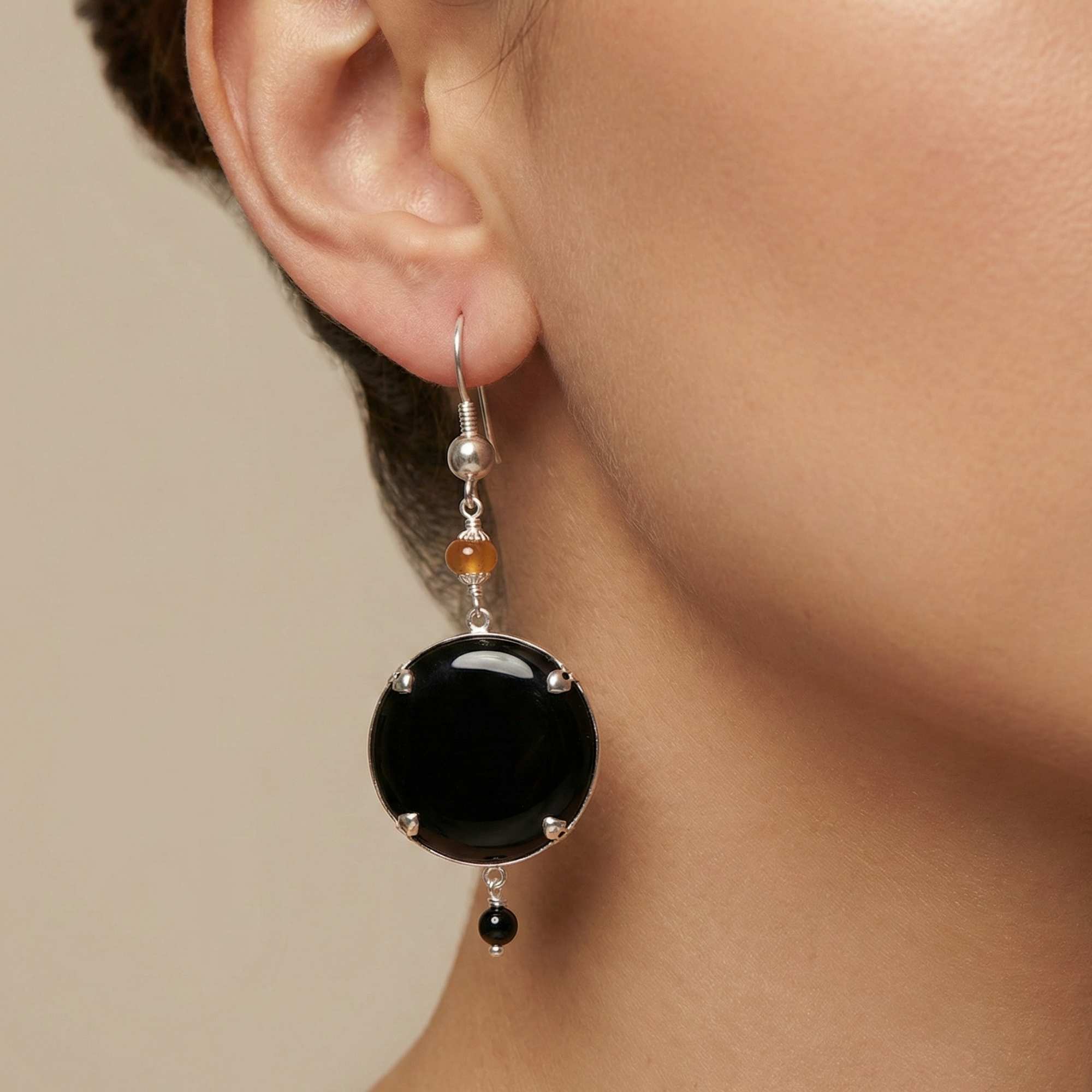 Silver Earing with Black Onyx and Aqeeq – Earrings (Design K4-13) thumbnail