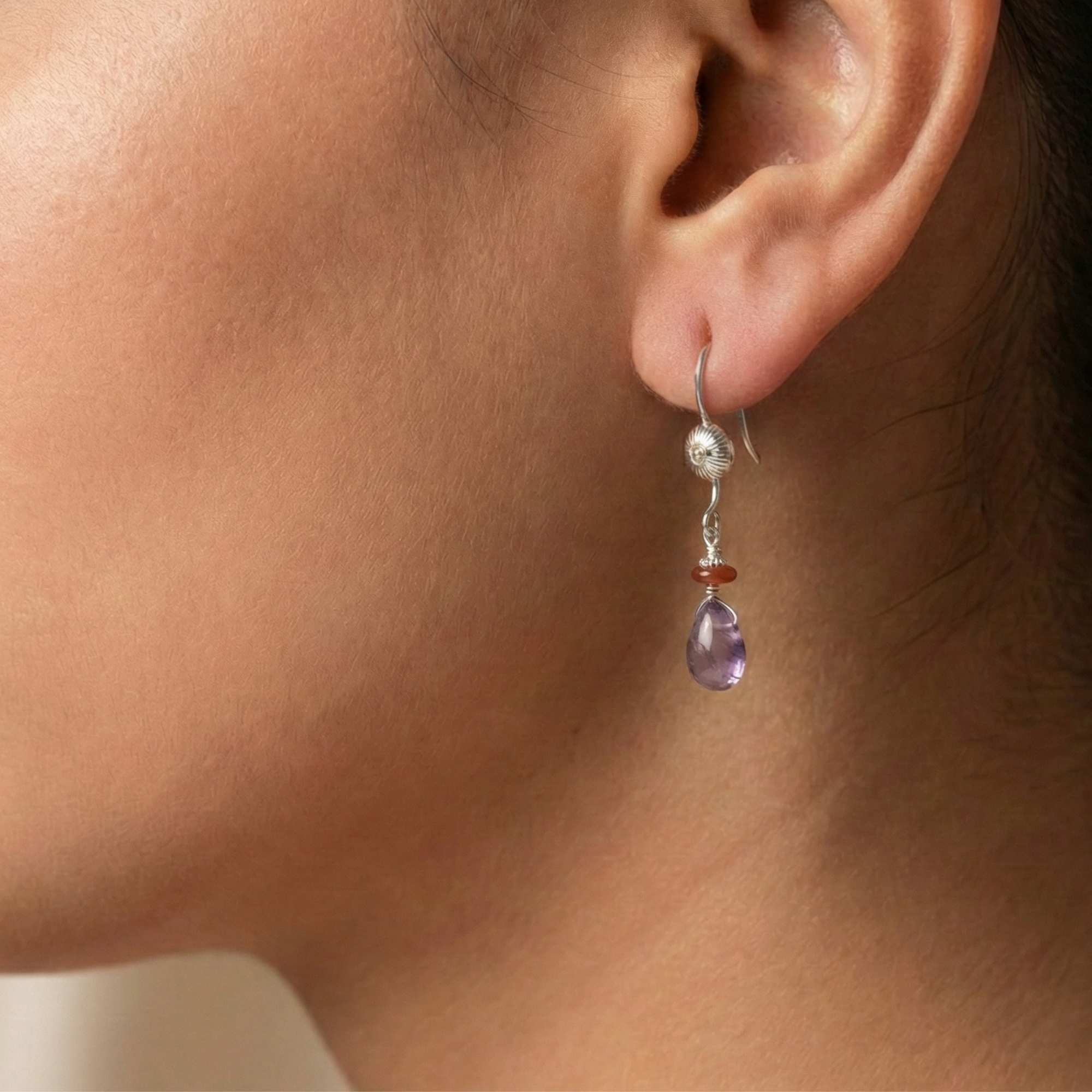 Silver Earing with Amethyst and Aqeeq – Earrings (Design K4-16) thumbnail