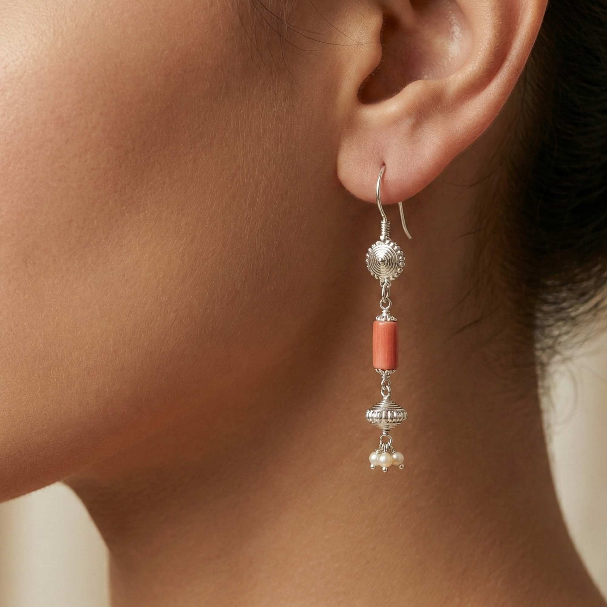 Silver Earing with Coral – Earrings (Design K4-18) thumbnail