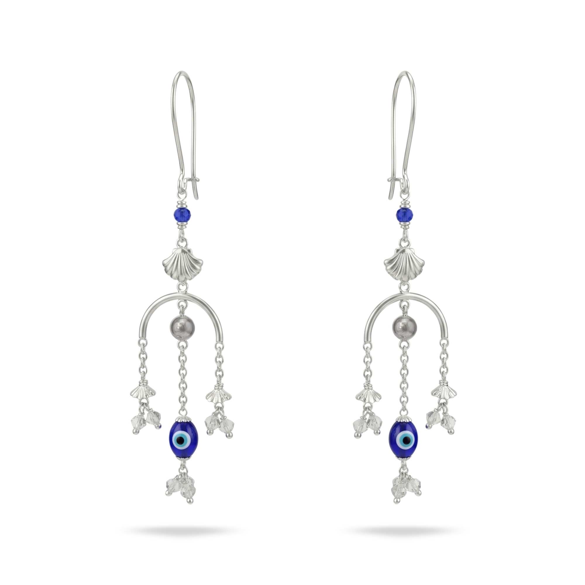 Silver Earing with Natural Stones and Glass Evil Eye – Earrings thumbnail