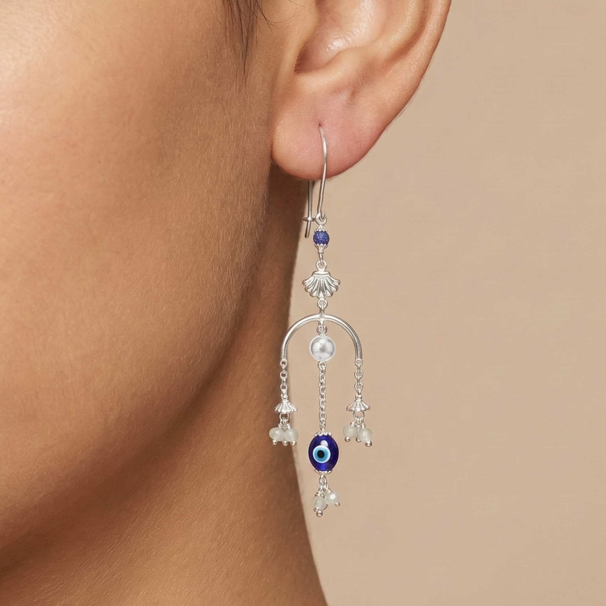 Silver Earing with Natural Stones and Glass Evil Eye – Earrings thumbnail